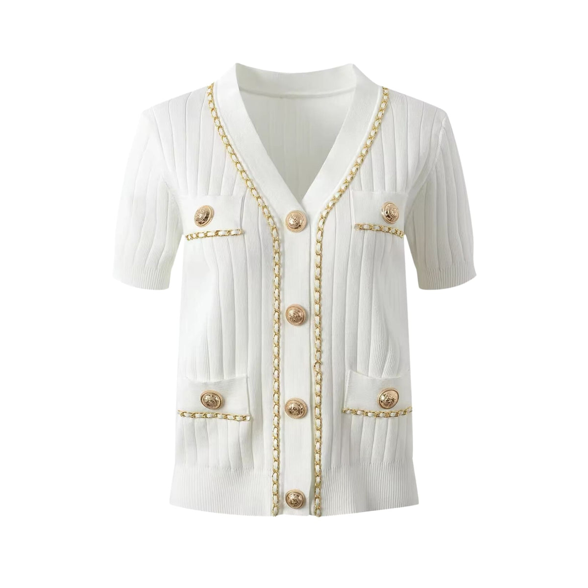 Gold Button Knit Top - White | Coventina Collection