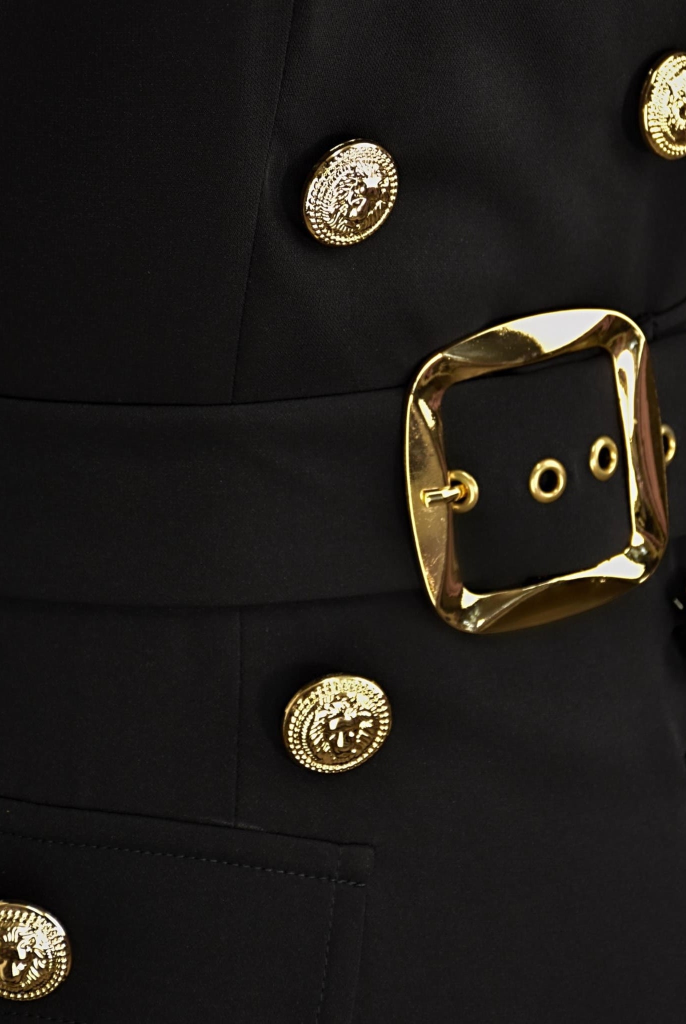 Belted Midi Dress With Gold Buttons