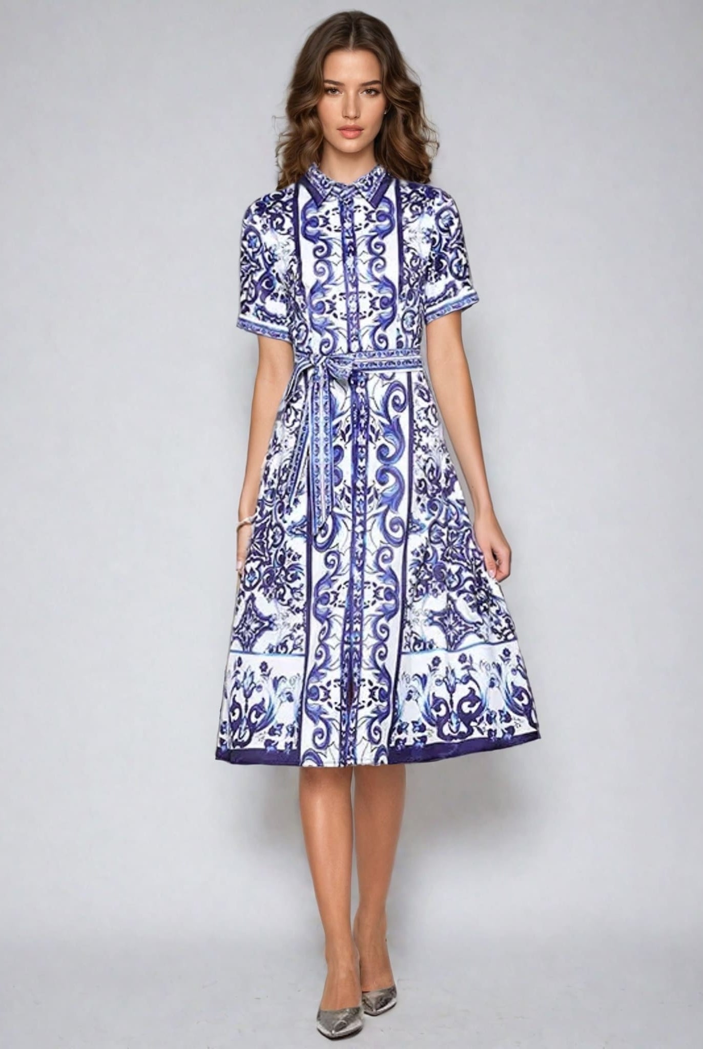 Blue Print Shirt Dress