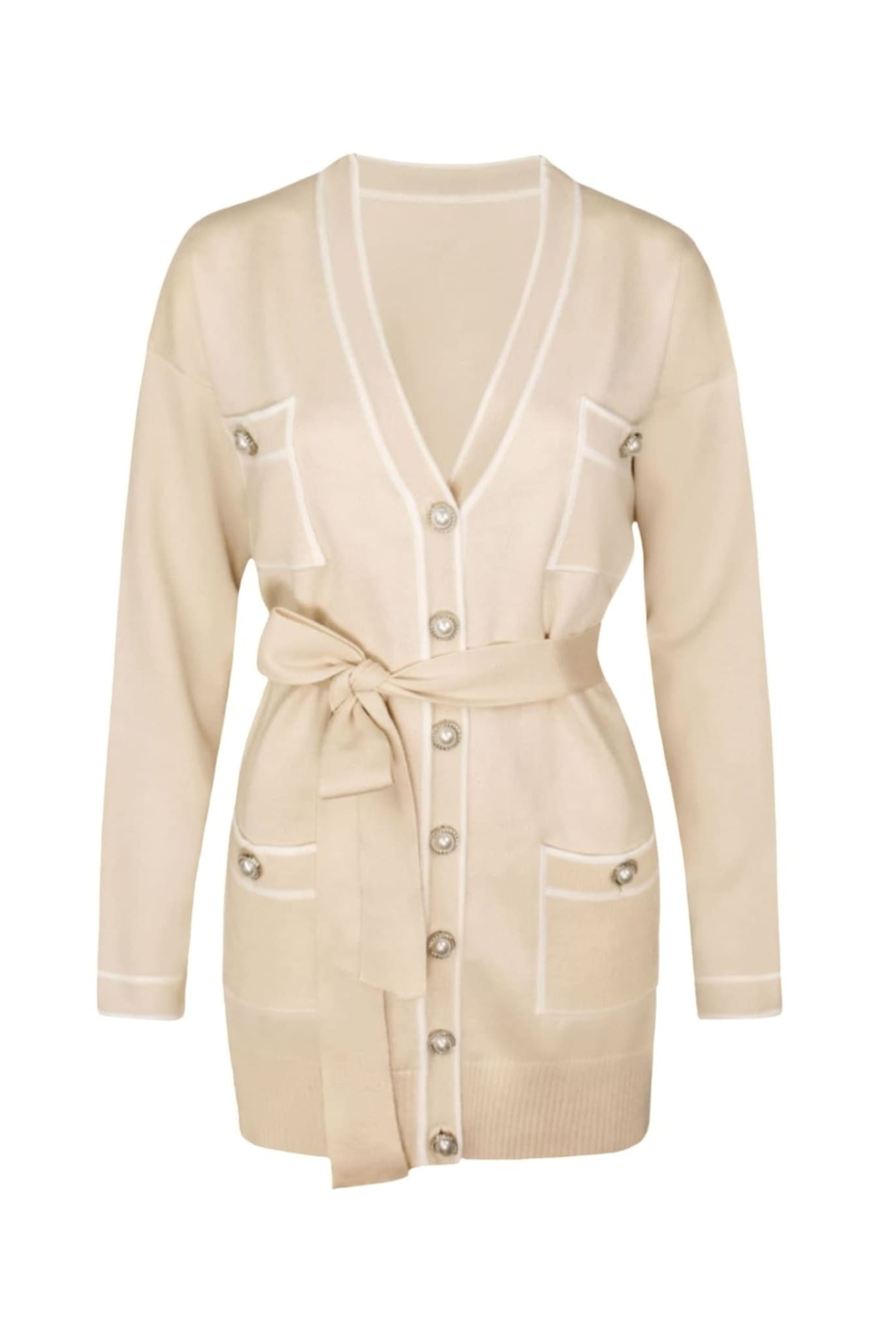 Contrast Trim Cardigan In Beige