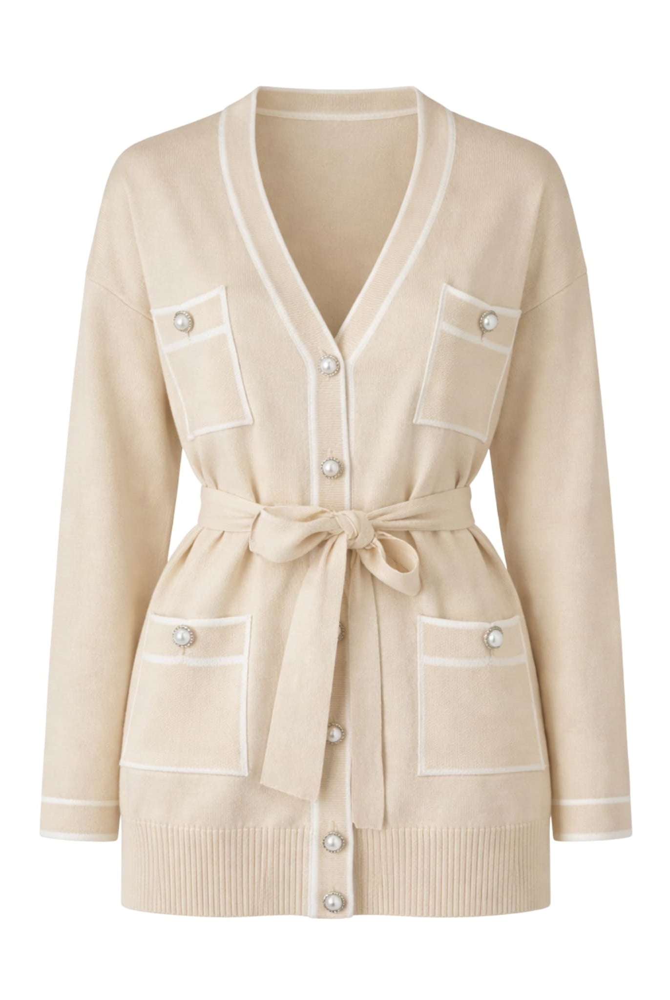 Contrast Trim Cardigan In Beige
