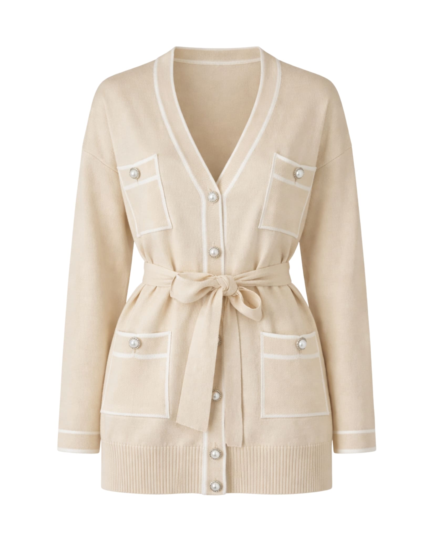 Contrast Trim Cardigan In Beige