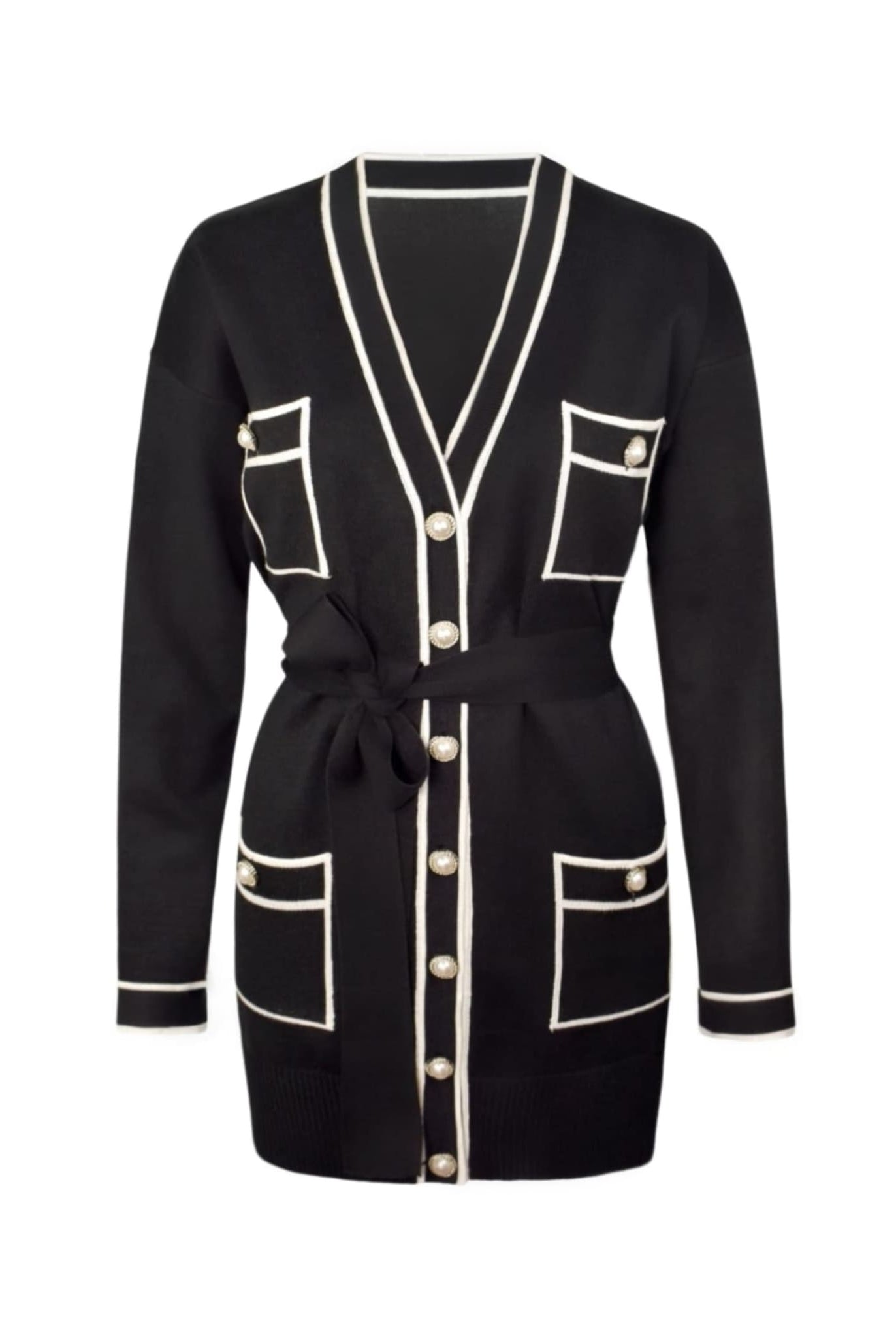 Contrast Trim Cardigan In Black