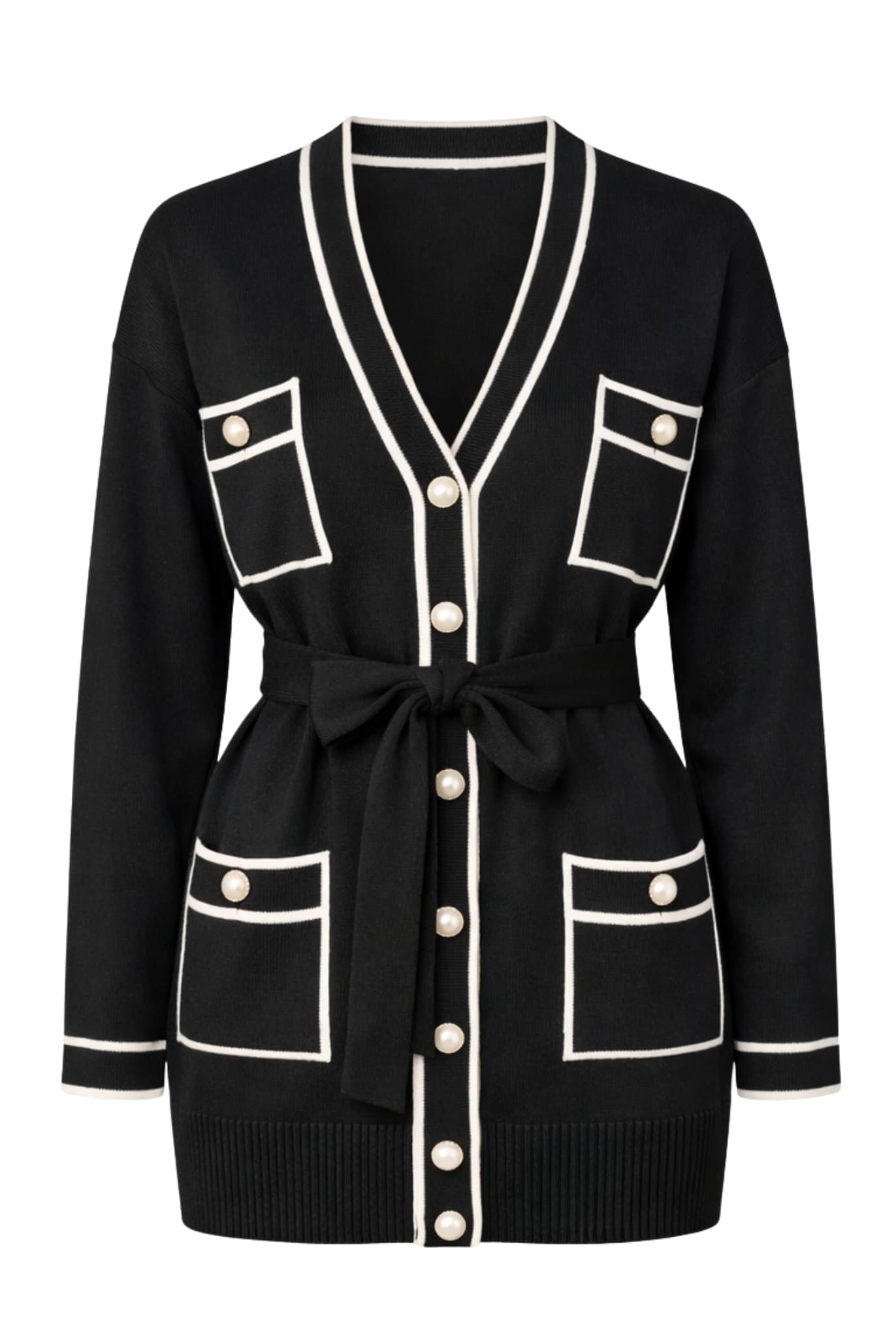 Contrast Trim Cardigan In Black
