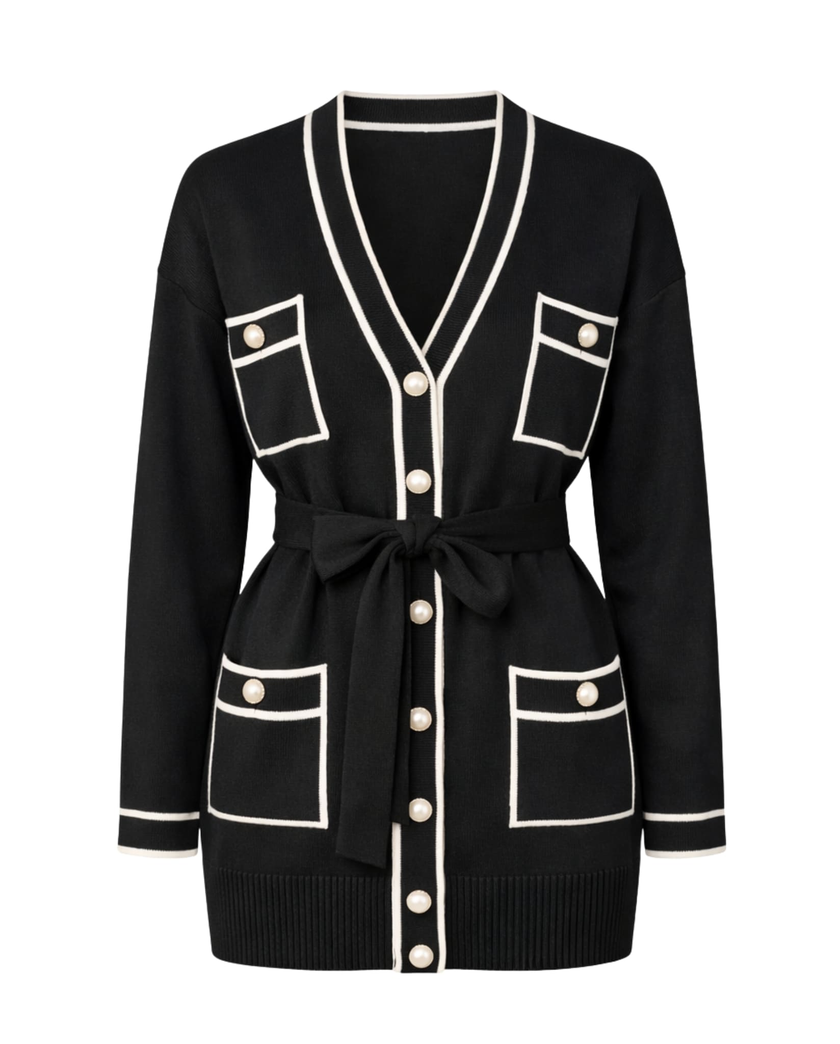 Contrast Trim Cardigan In Black