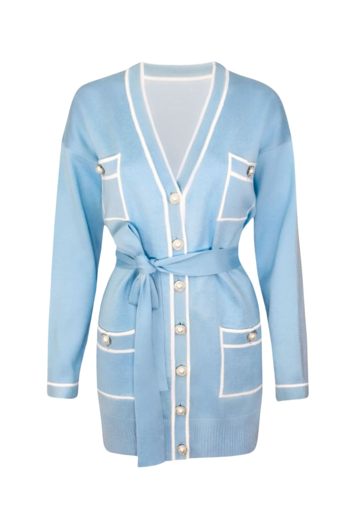 Contrast Trim Cardigan In Blue