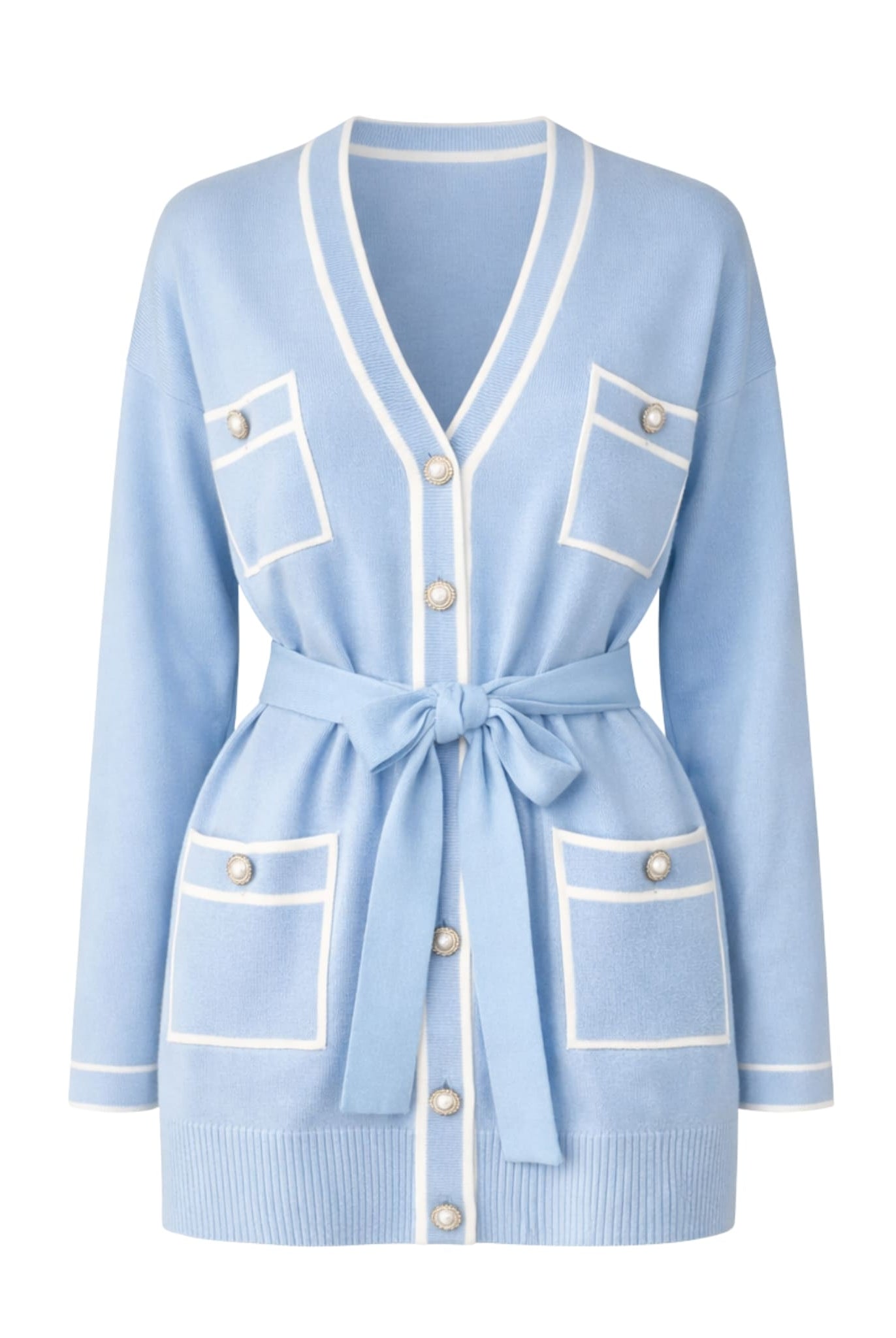 Contrast Trim Cardigan In Blue