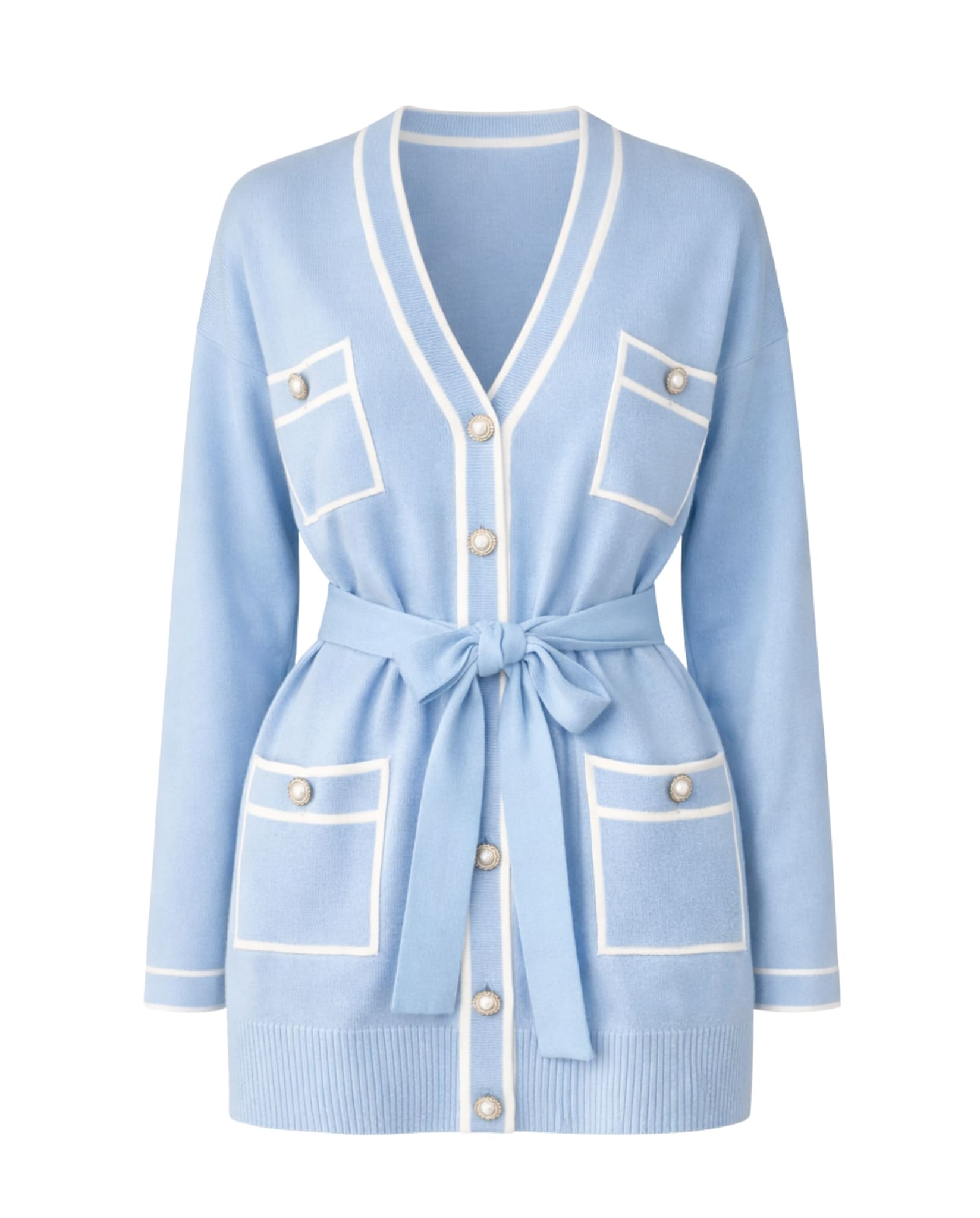 Contrast Trim Cardigan In Blue