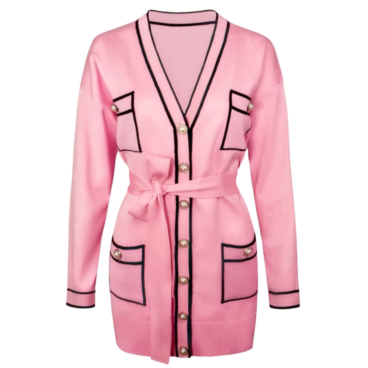 Chanel River Island Pink Cardigan Dress Contrast Trim Cardigan