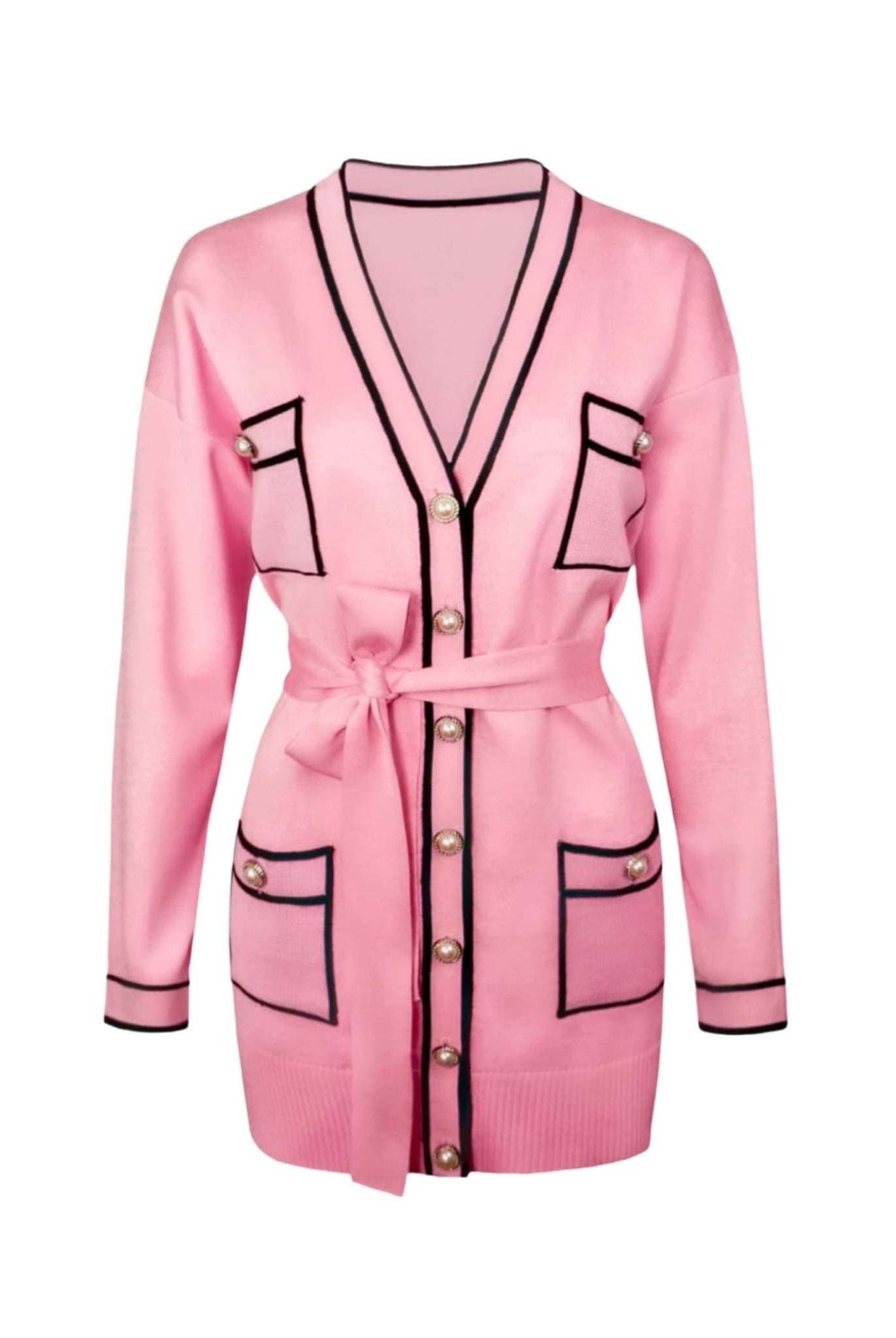 Contrast Trim Cardigan In Pink