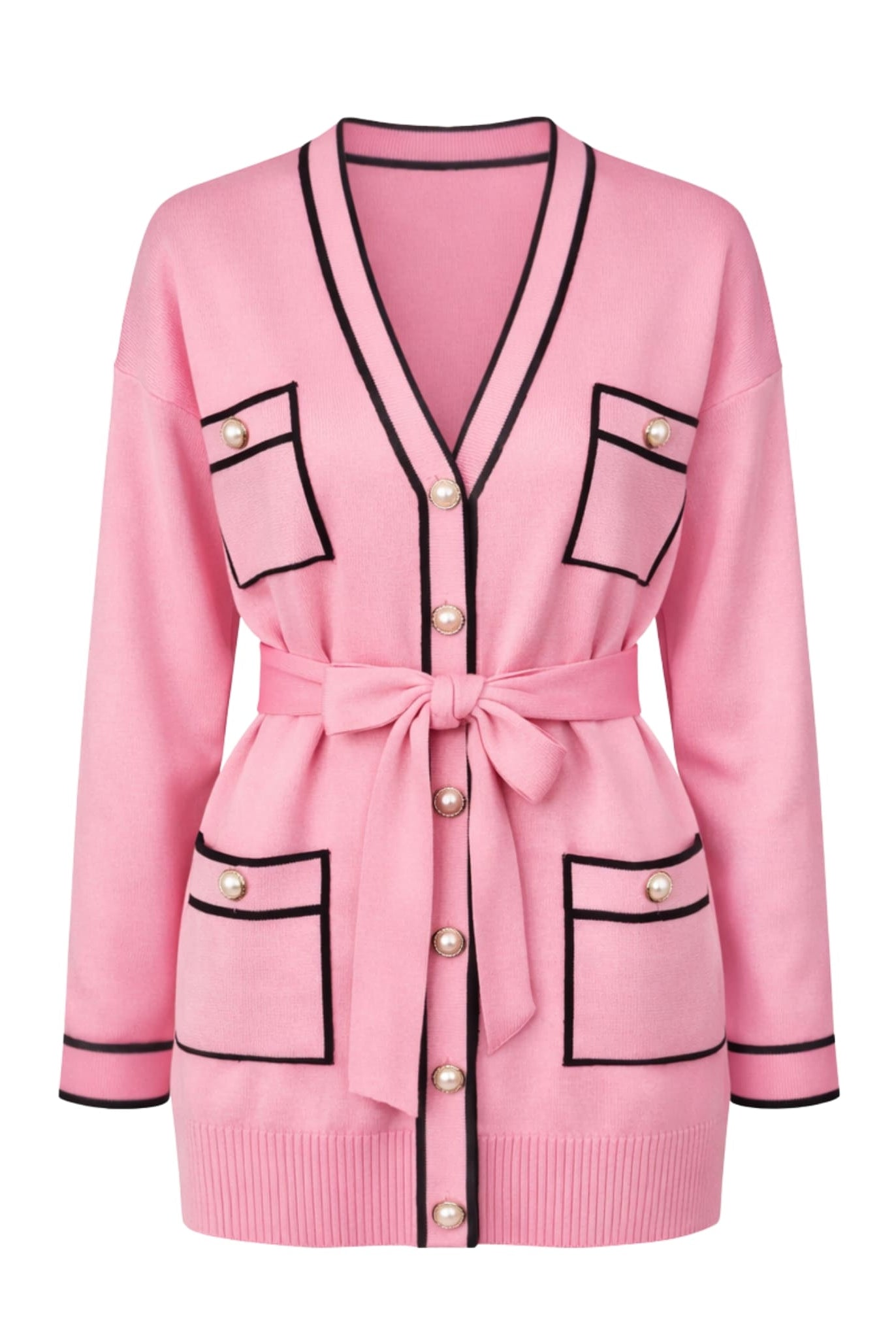Contrast Trim Cardigan In Pink