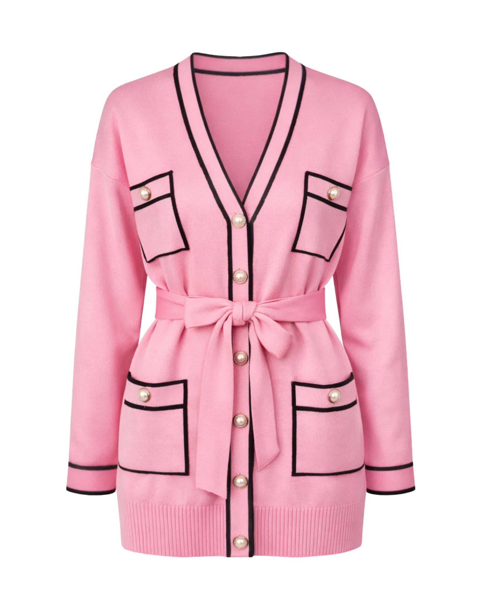 Contrast Trim Cardigan In Pink