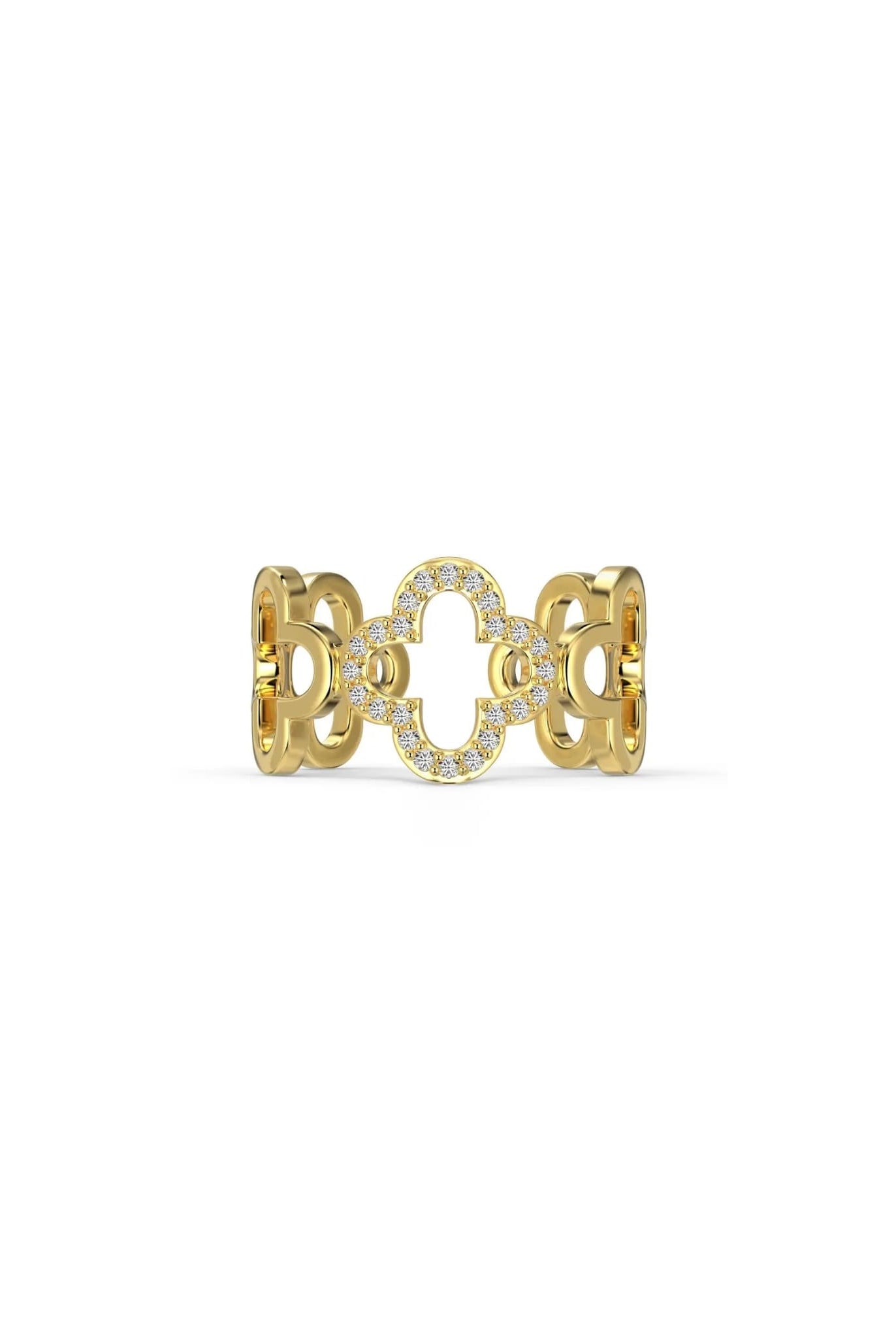 Celeste Clover Ring in gold with a delicate clover motif and sparkling stones.