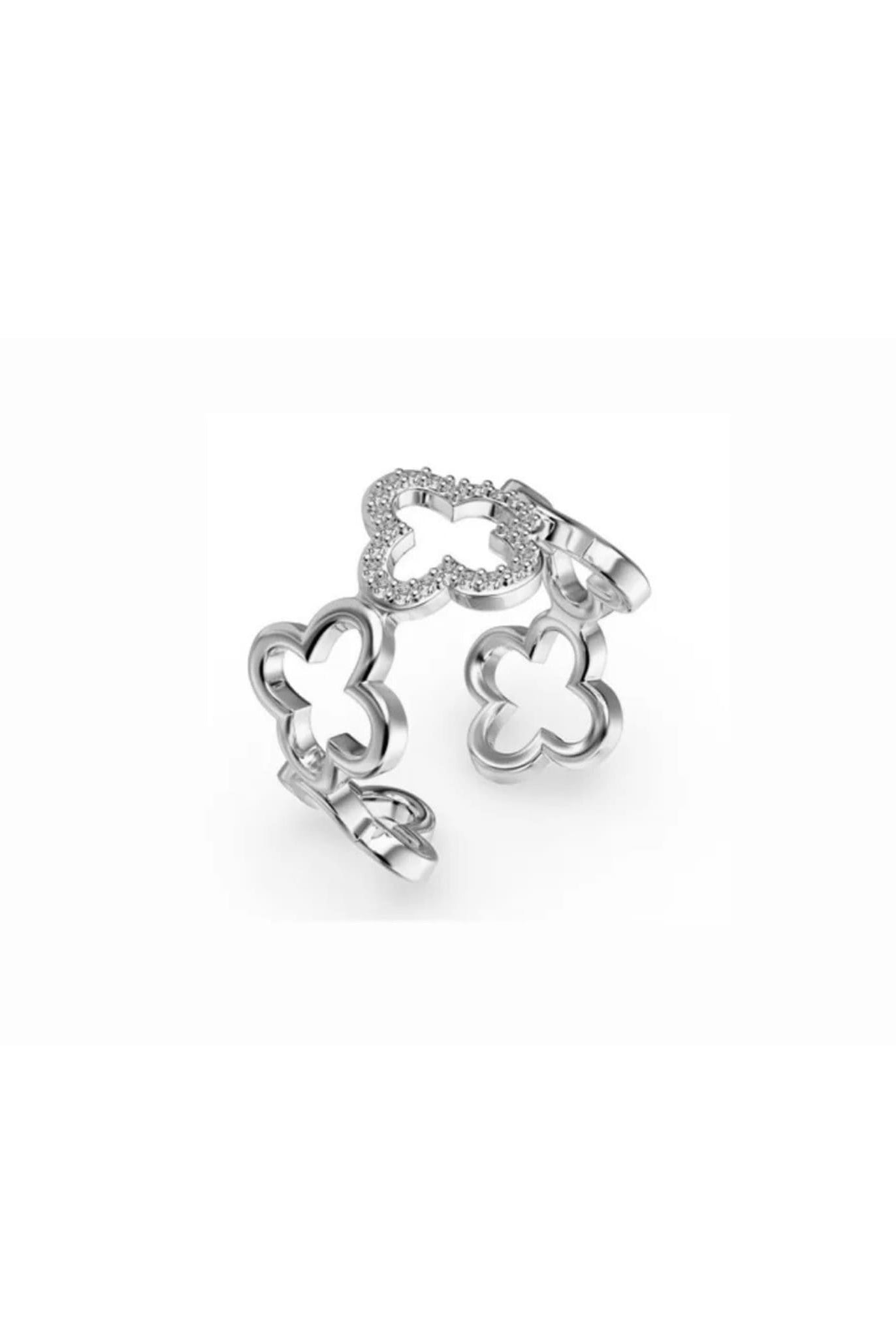Stylish silver clover ring with sparkling details from Coventina Collection.