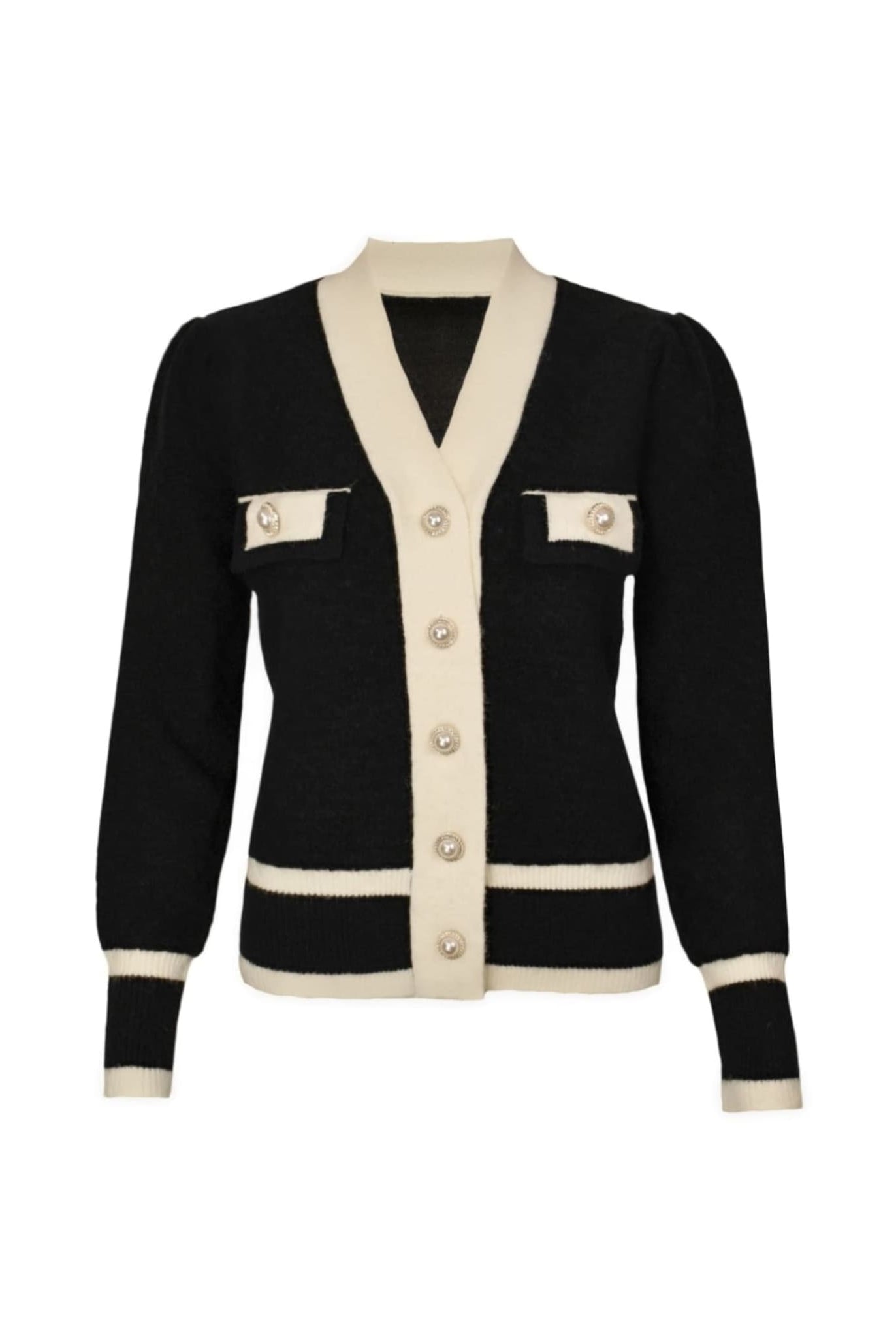 Chic Cardigan With Pearl Buttons Black