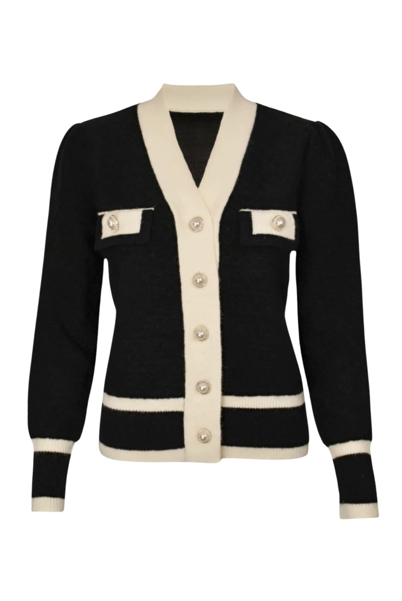 Chic Cardigan With Pearl Buttons Black