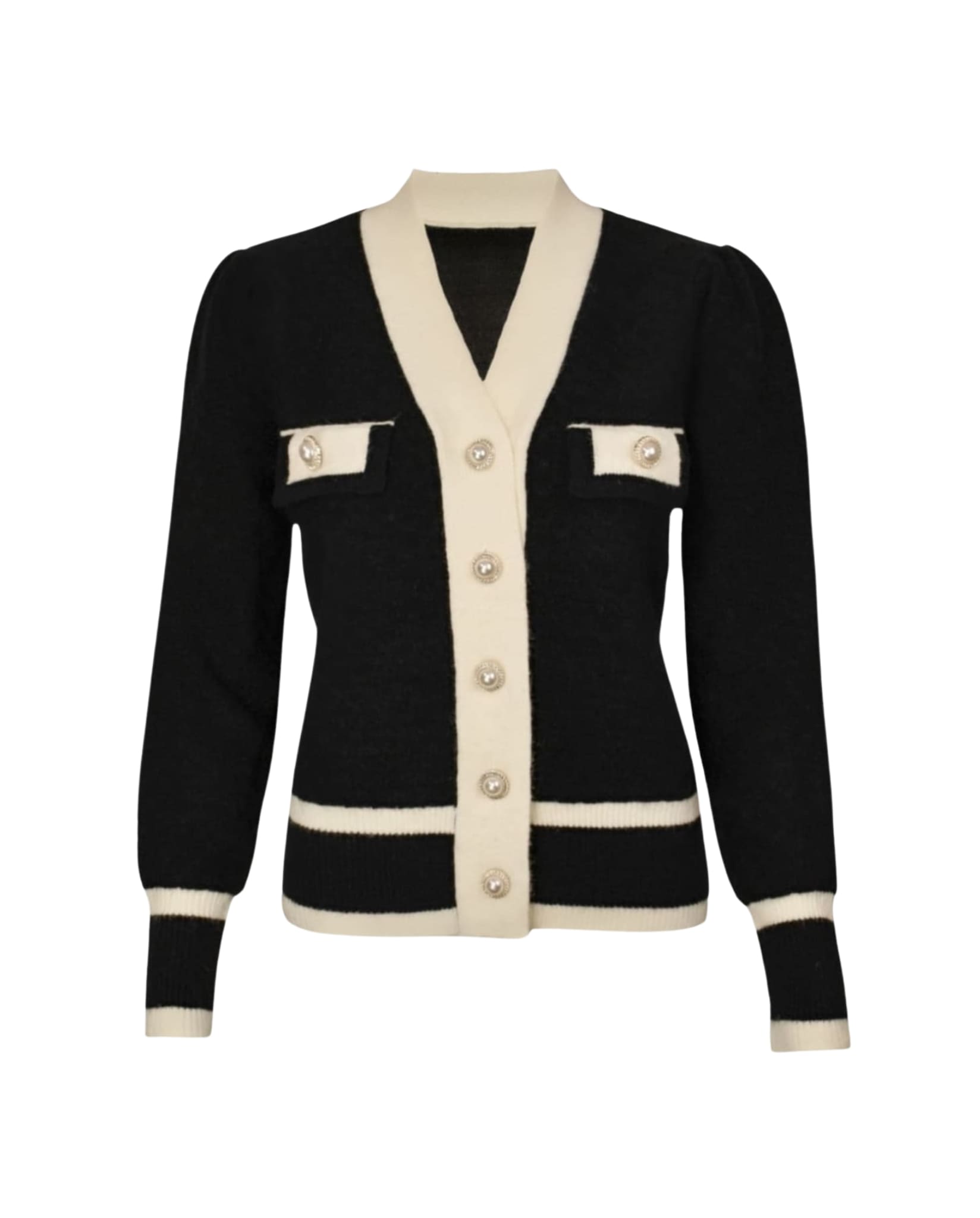 Chic Cardigan With Pearl Buttons Black
