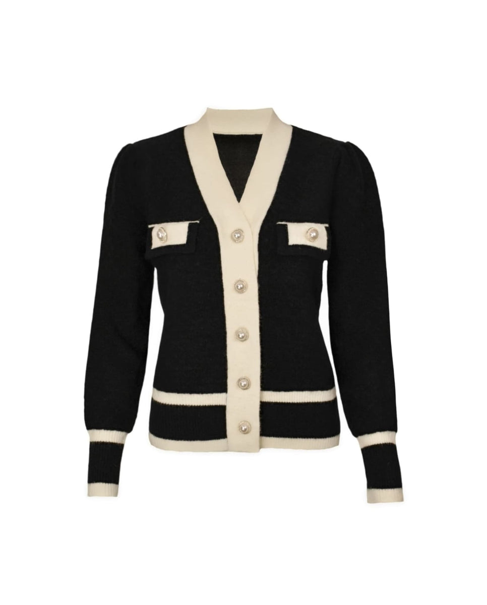 Chic Cardigan With Pearl Buttons - Black | Coventina Collection