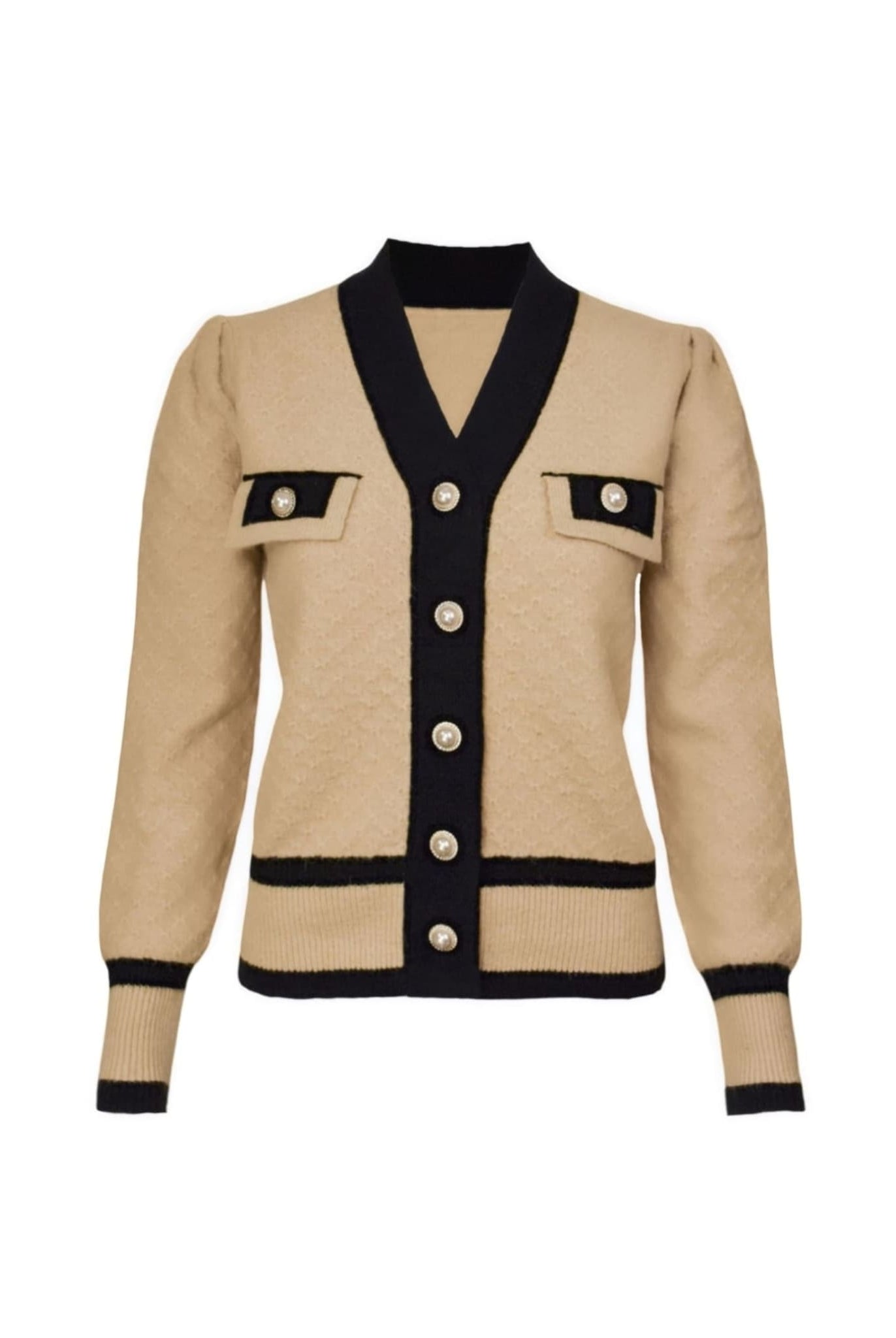 Chic Cardigan With Pearl Buttons Brown