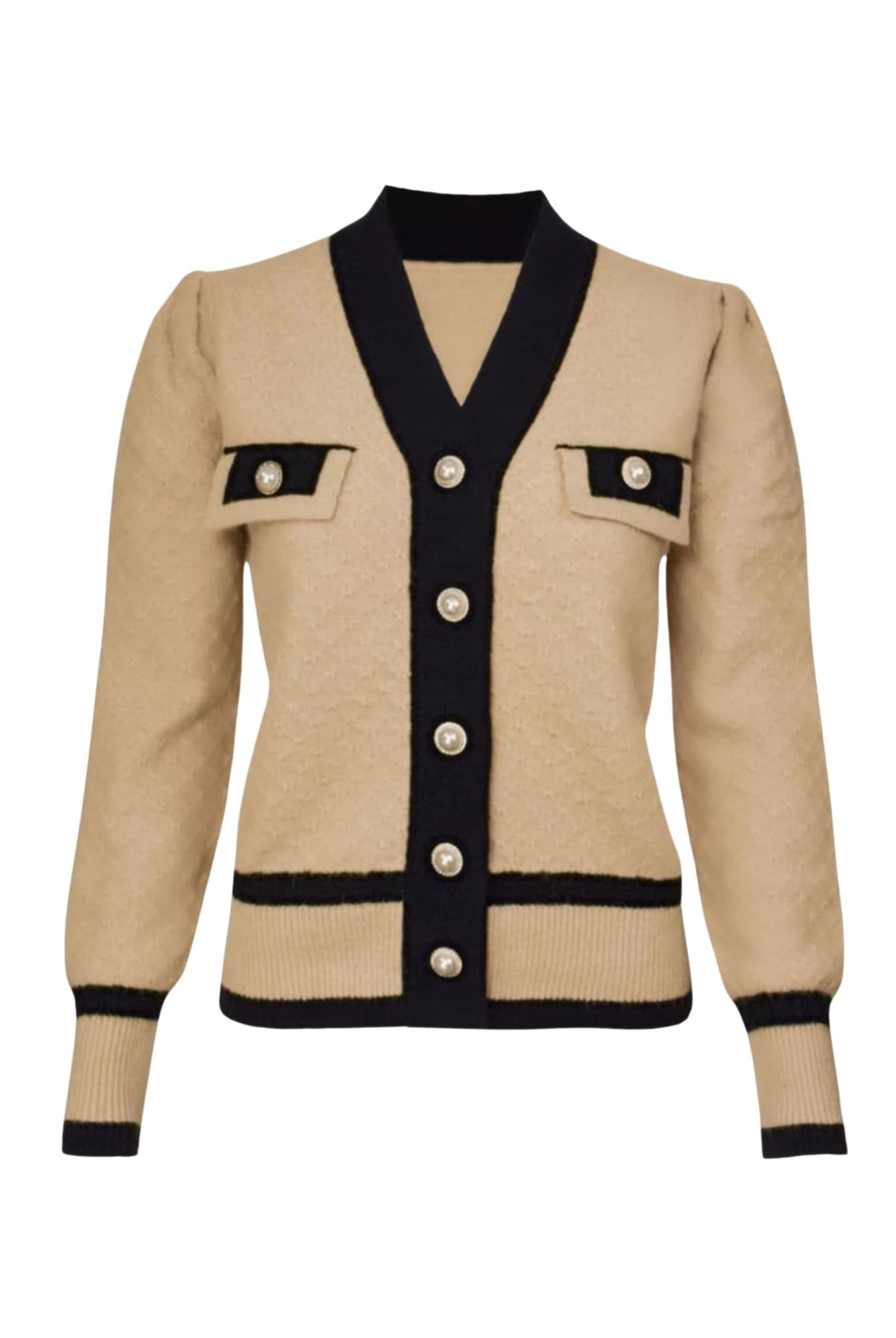 Chic Cardigan With Pearl Buttons Brown