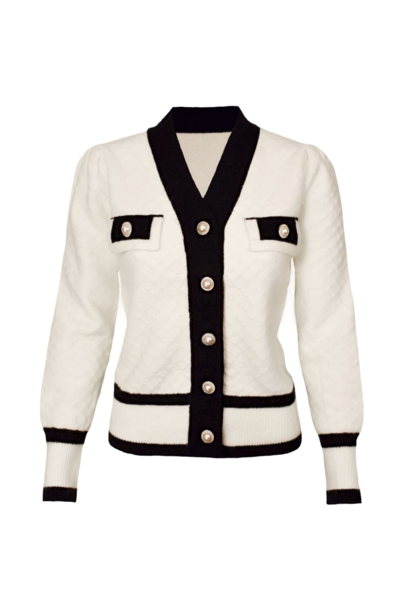 Chic Cardigan With Pearl Buttons White