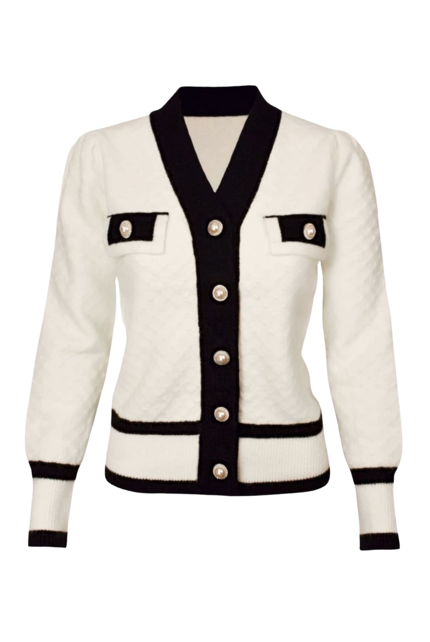 Chic Cardigan With Pearl Buttons White