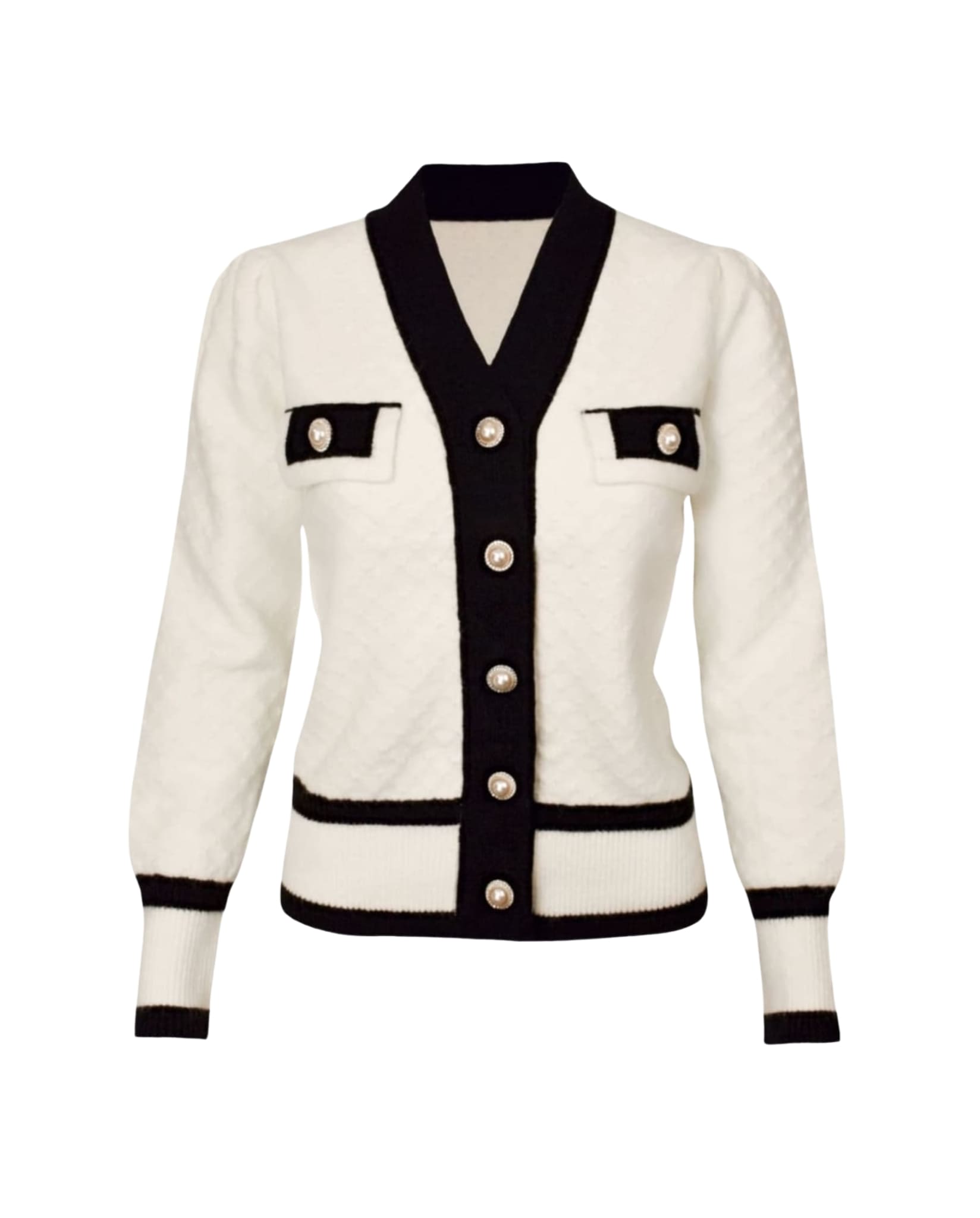 Chic Cardigan With Pearl Buttons White