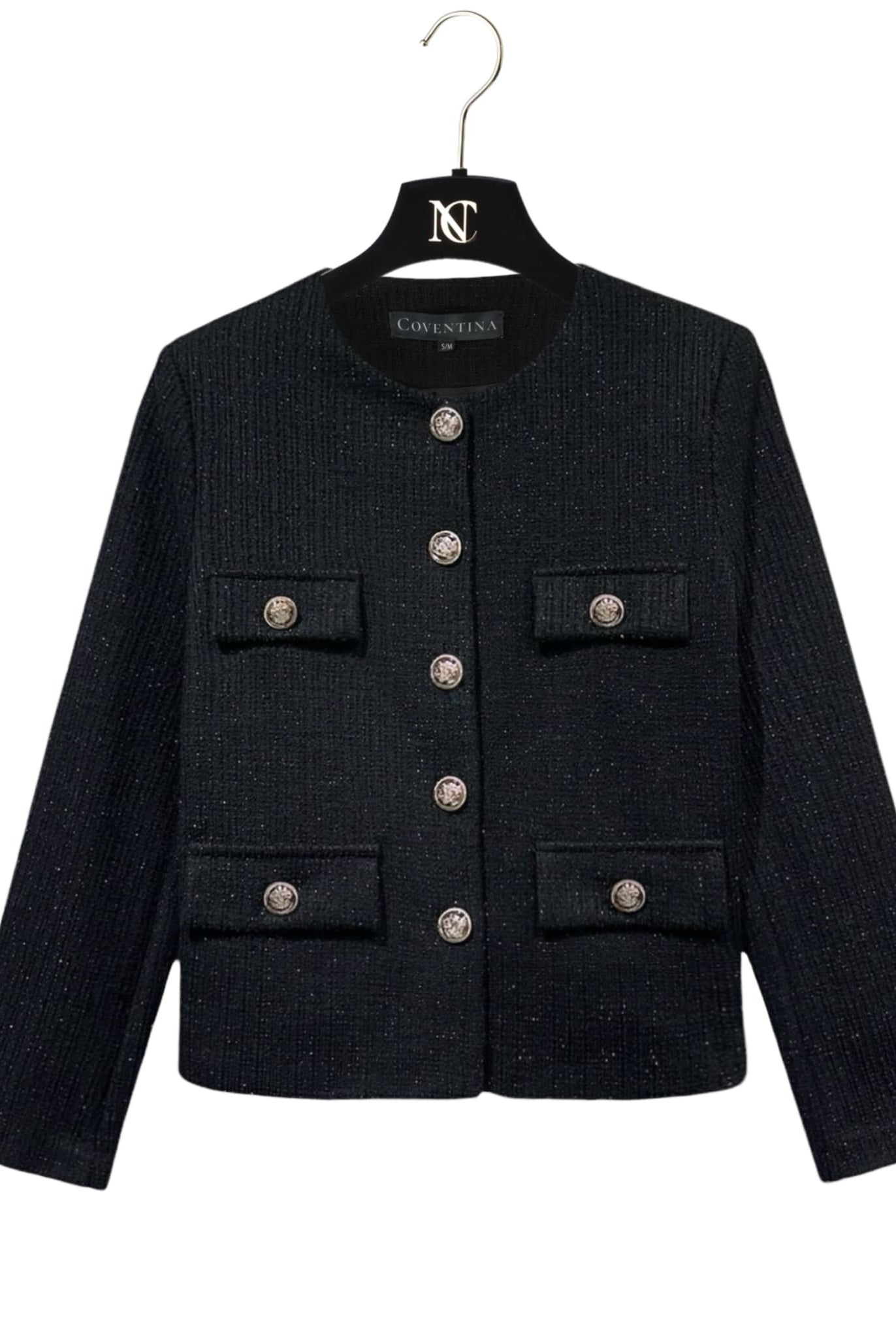 Classic Buttoned Tweed Jacket Black