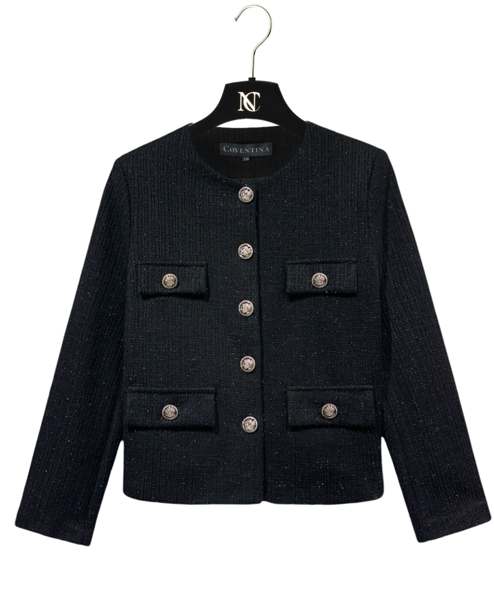 Classic Buttoned Tweed Jacket Black