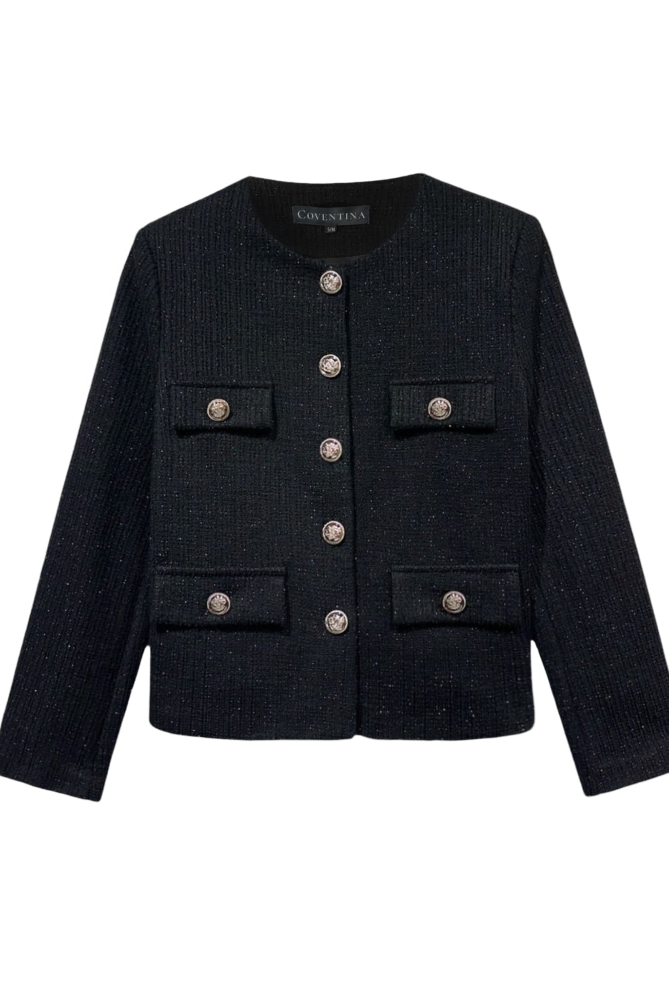 Classic Buttoned Tweed Jacket Black