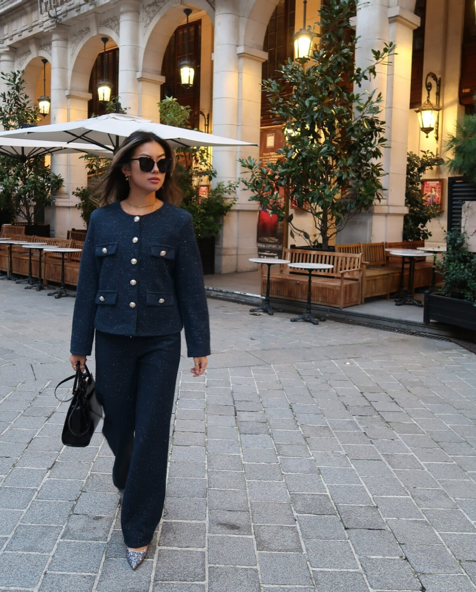 Classic Buttoned Tweed Jacket - Navy | Coventina Collection