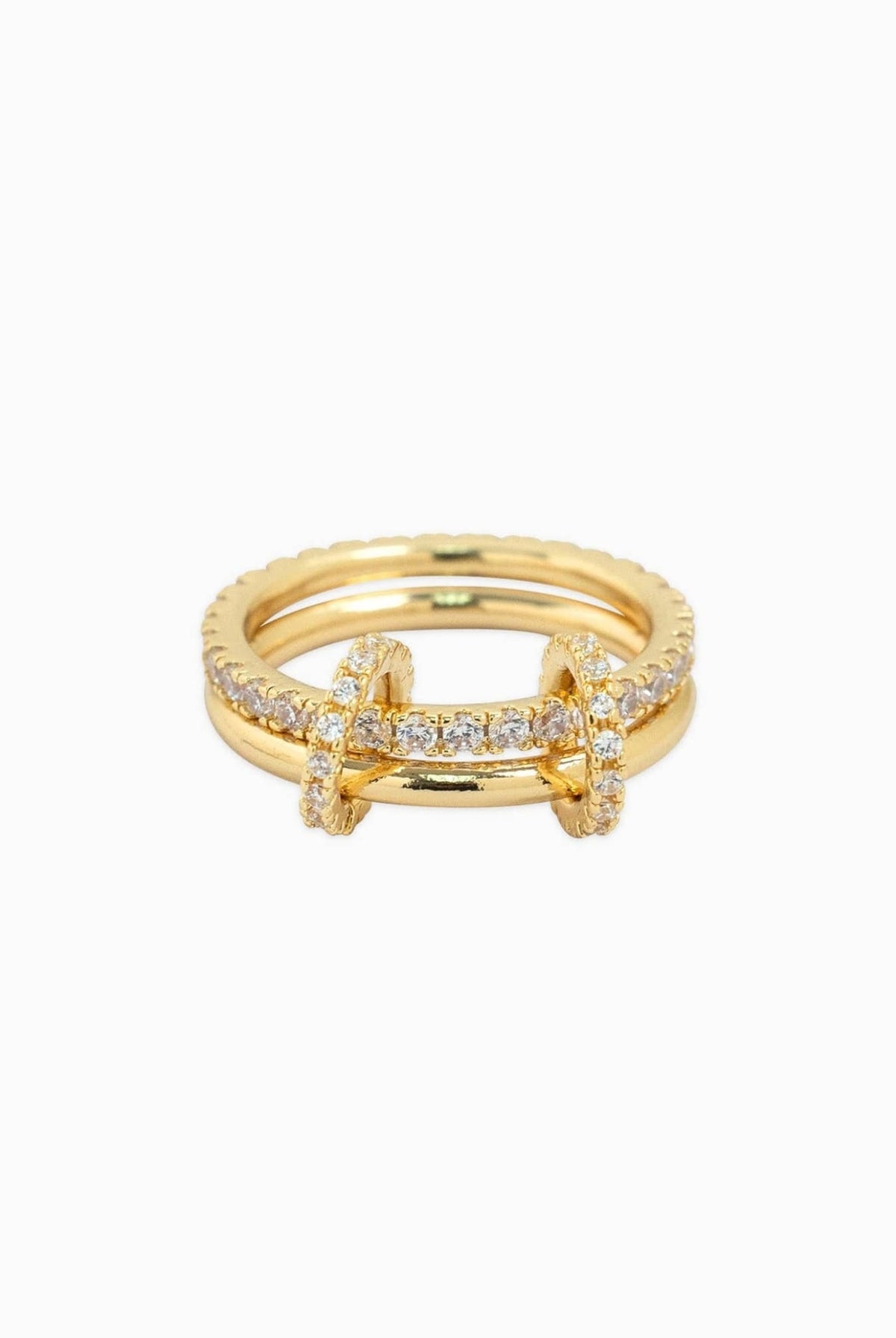 Elegant gold-tone ring with polished and pavé finishes.