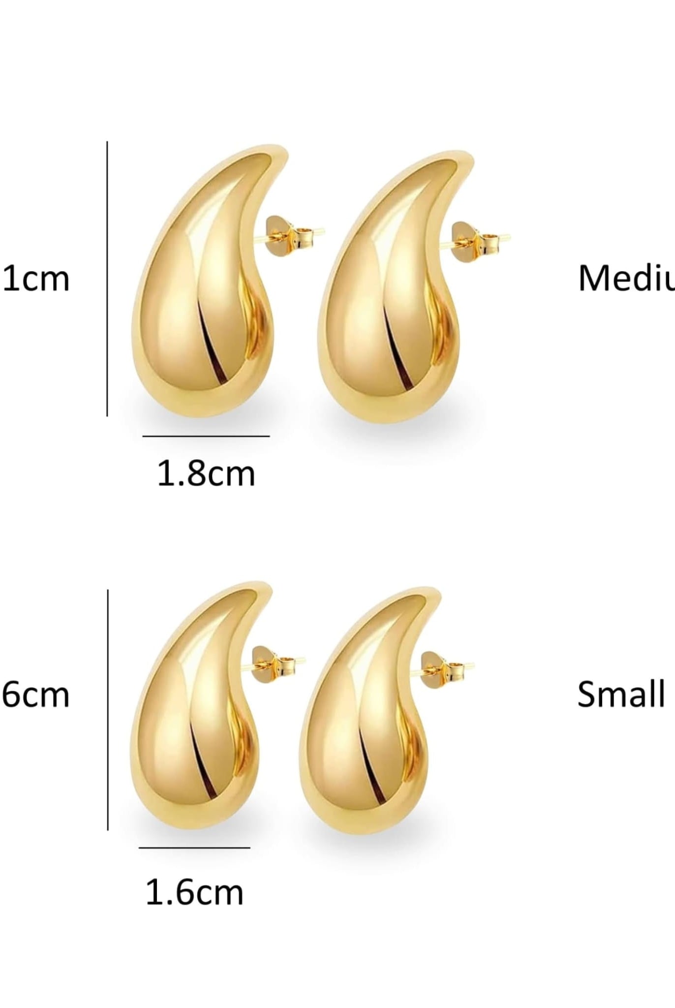 Drop Shape Earrings In Gold Sizes