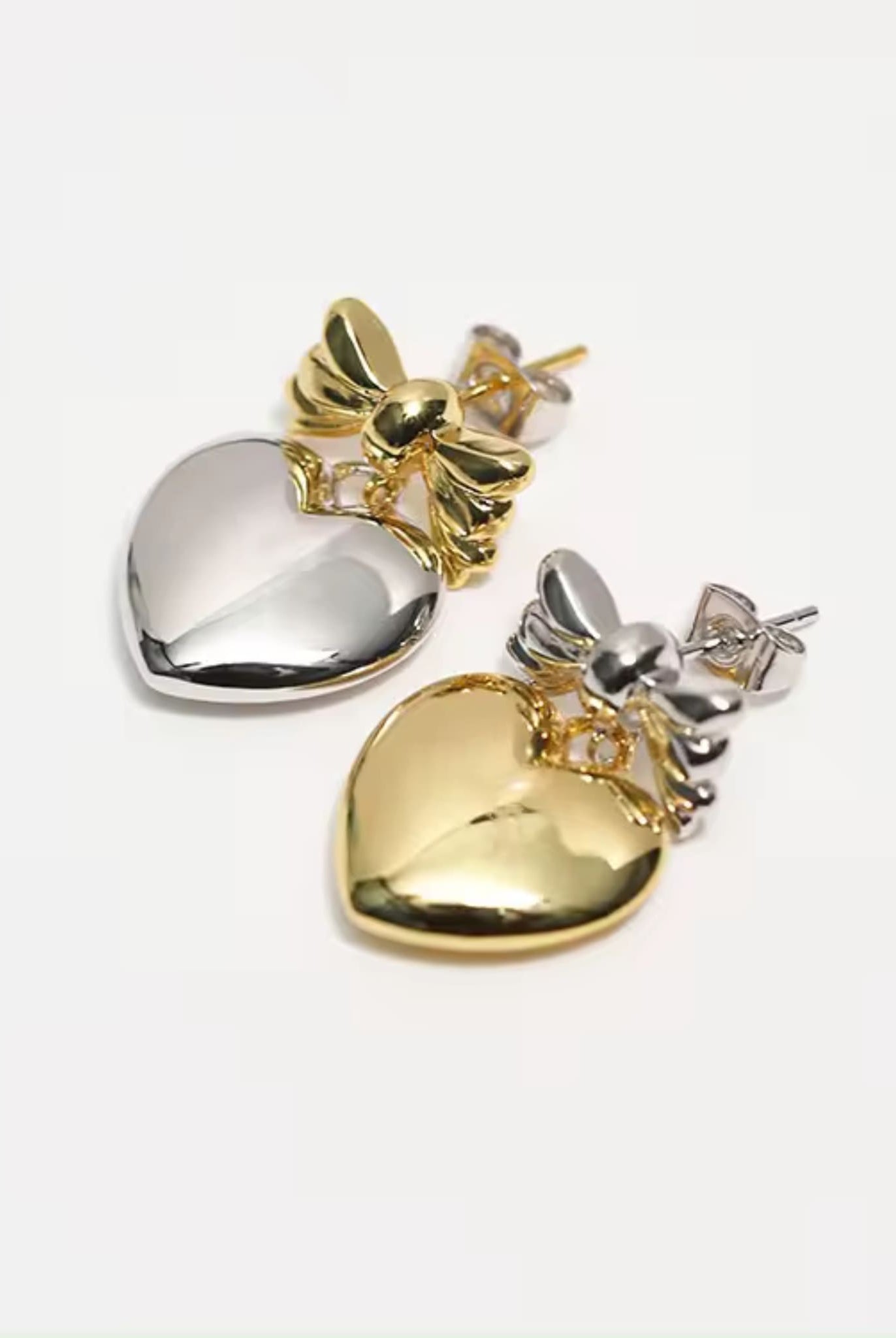 Duo-Color Bowknot Heart Earrings