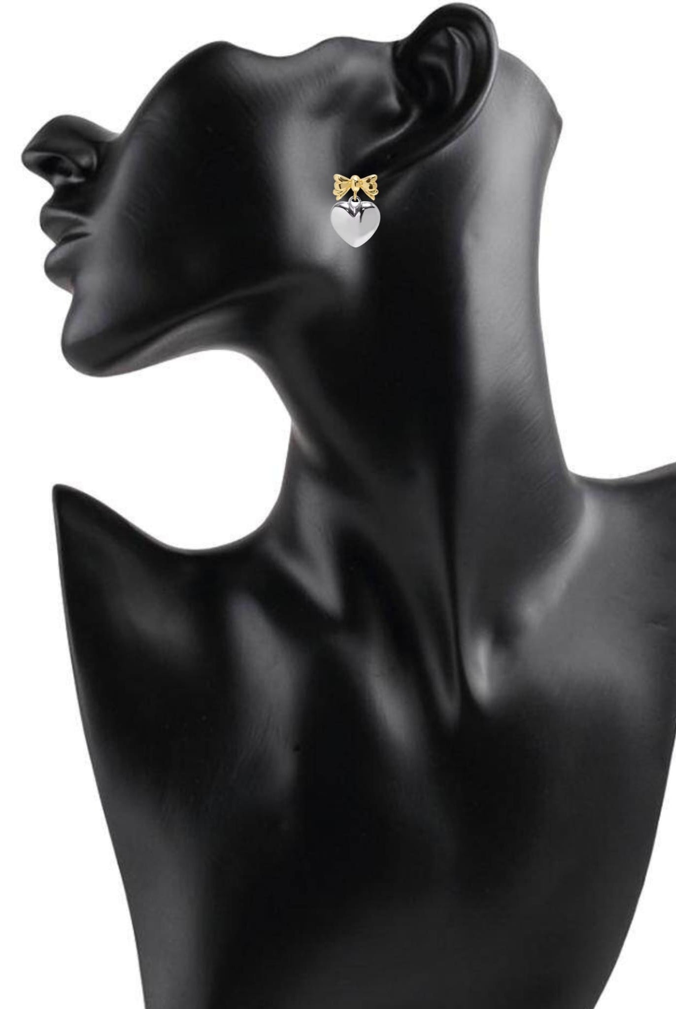 Duo-Color Bowknot Heart Earrings