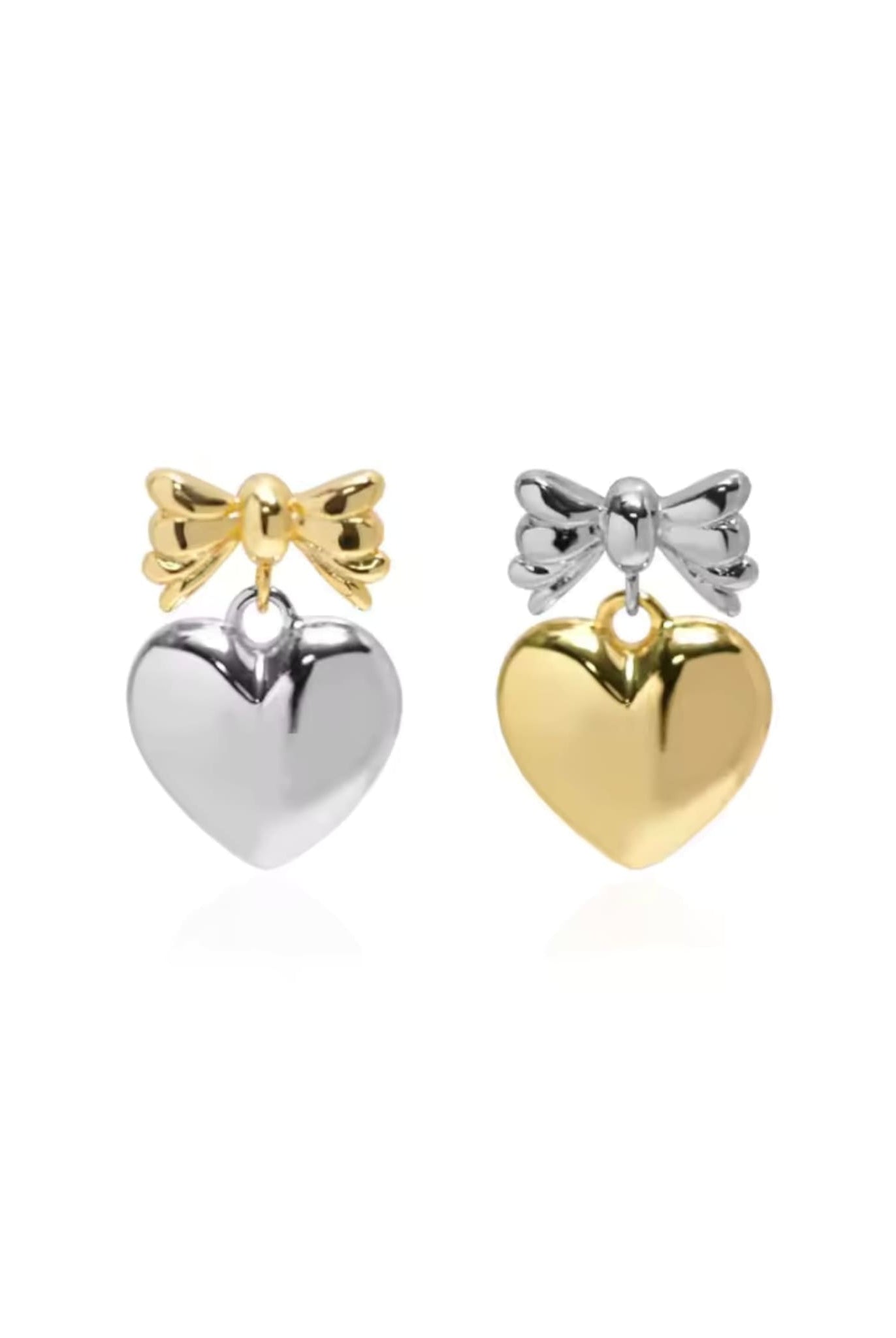 Duo-Color Bowknot Heart Earrings