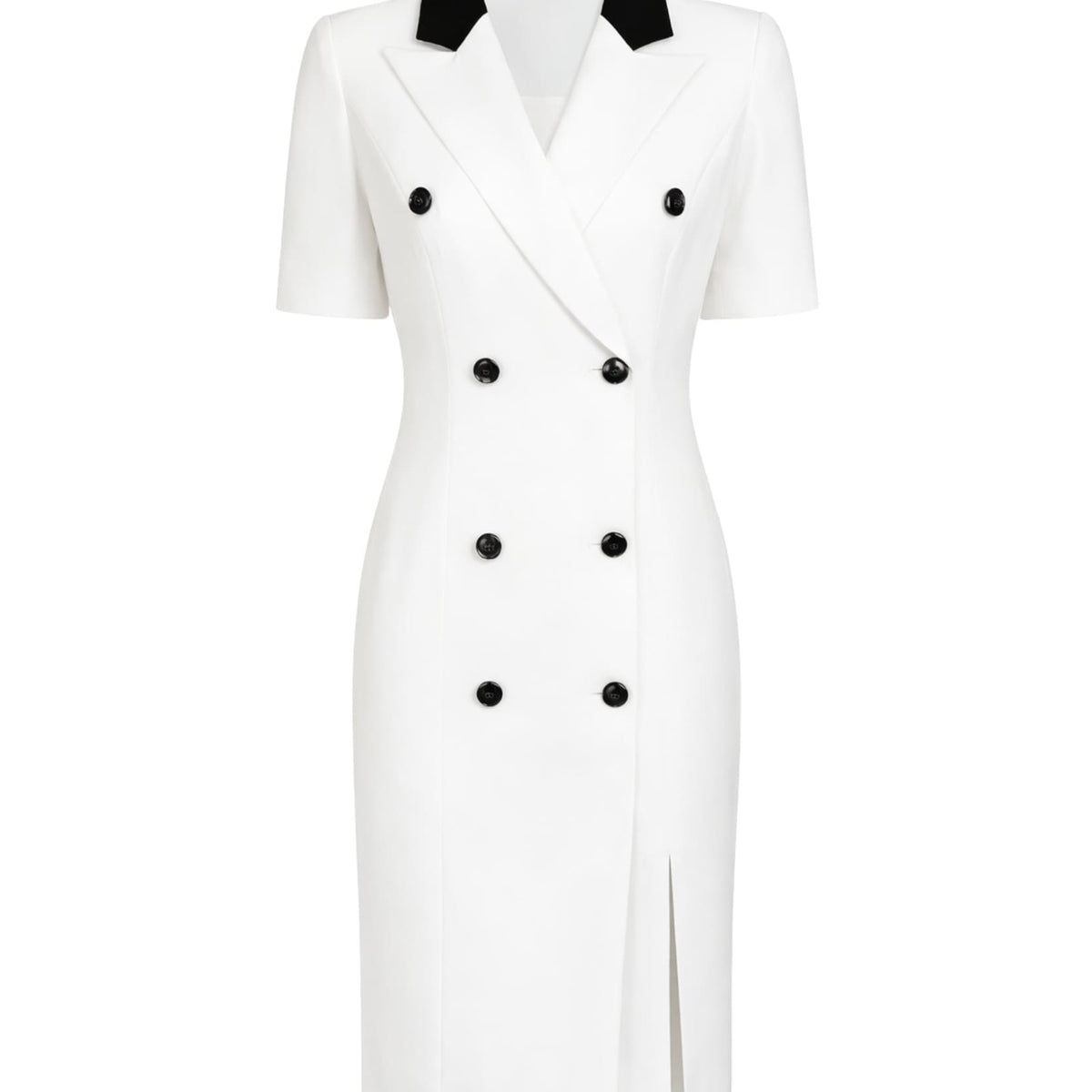 Elegant White Dress With Black Collar