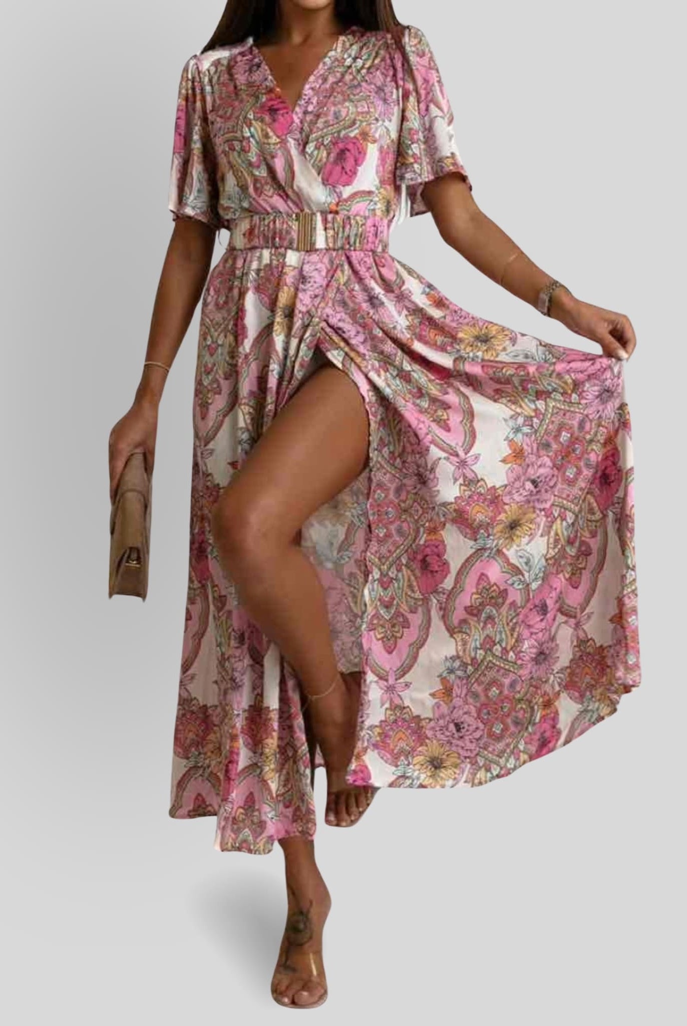 Floral Satin Maxi Dress