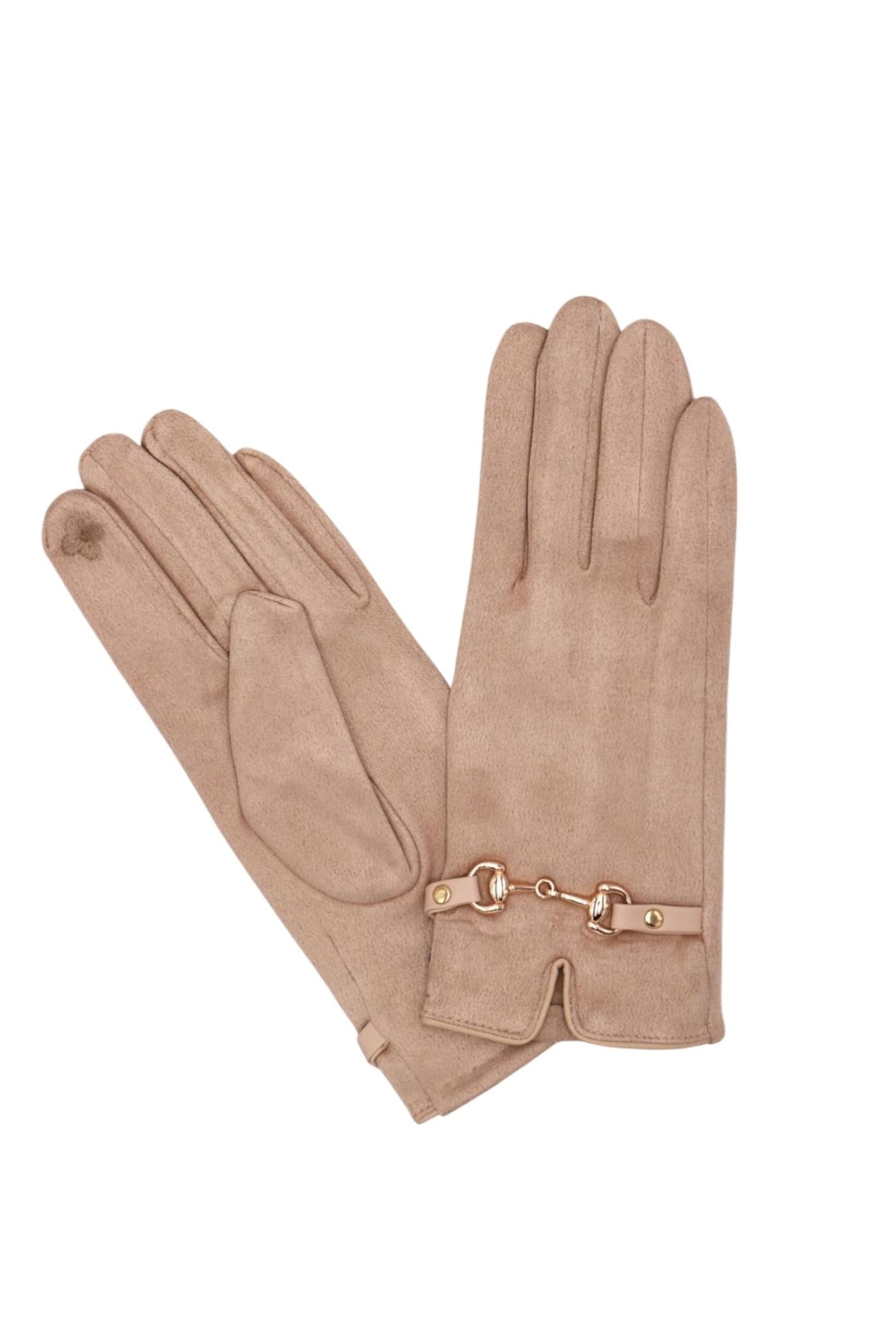 Gold Buckle Gloves In Beige