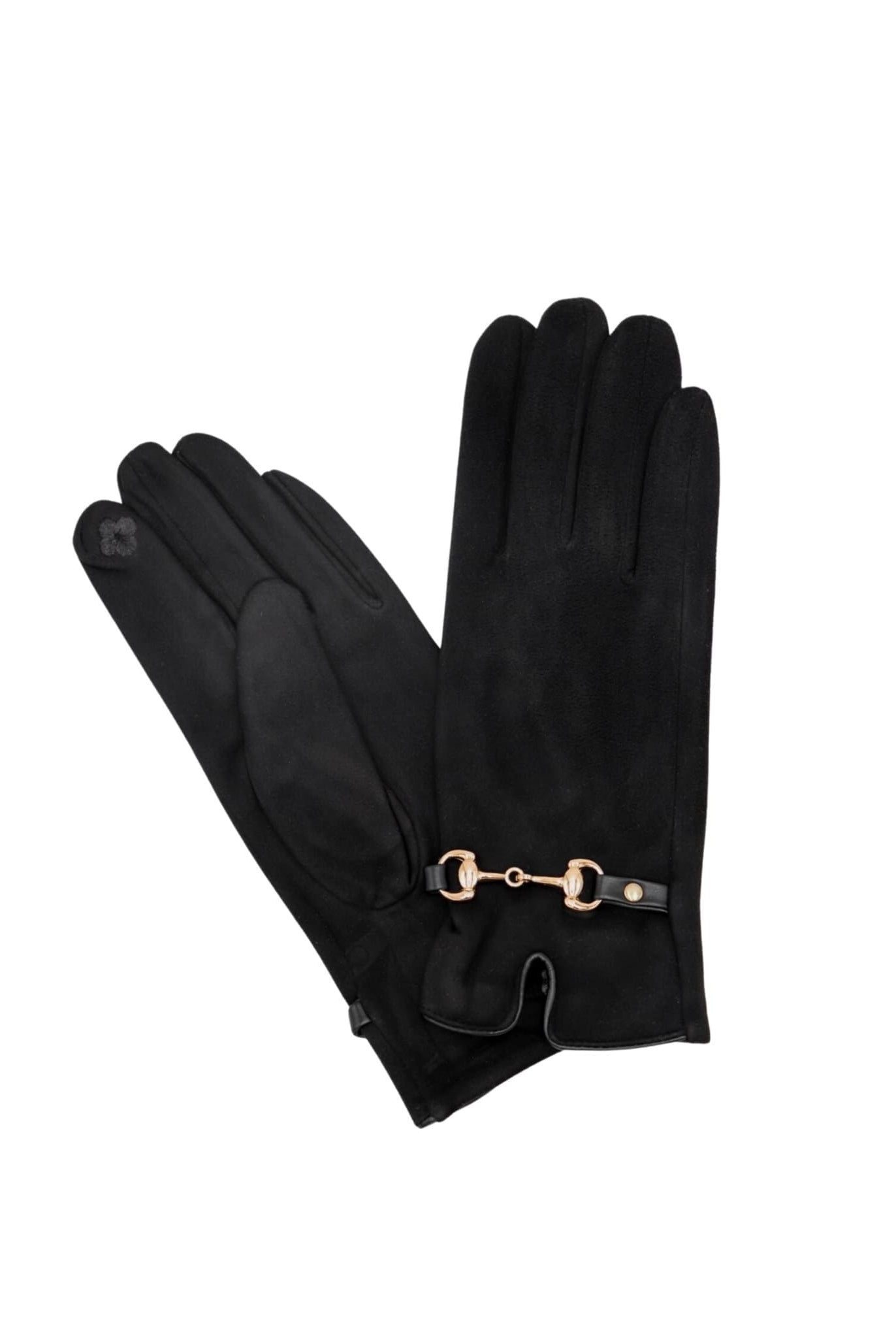 Gold Buckle Gloves In Black