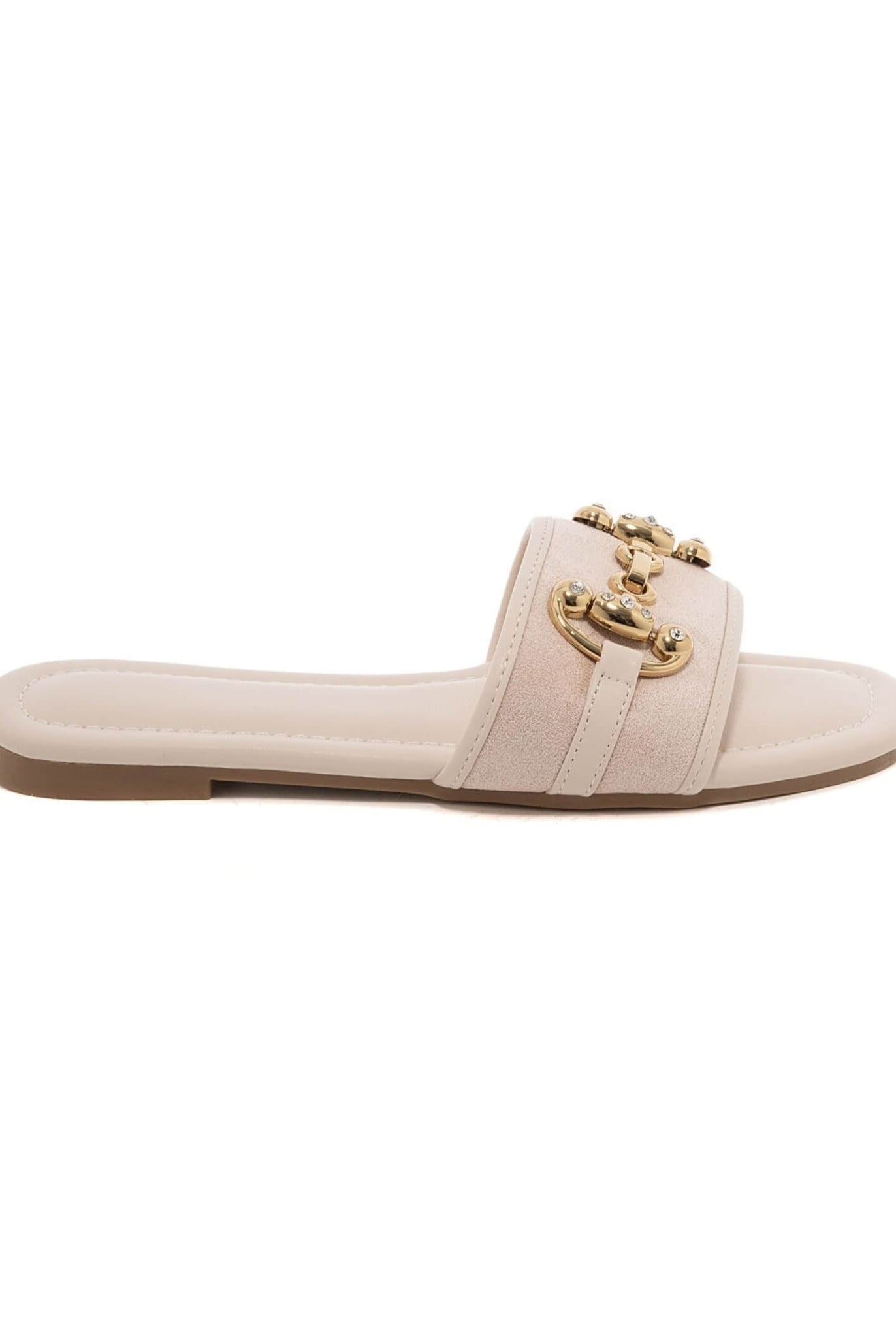 Gold Buckle Sandals In Beige