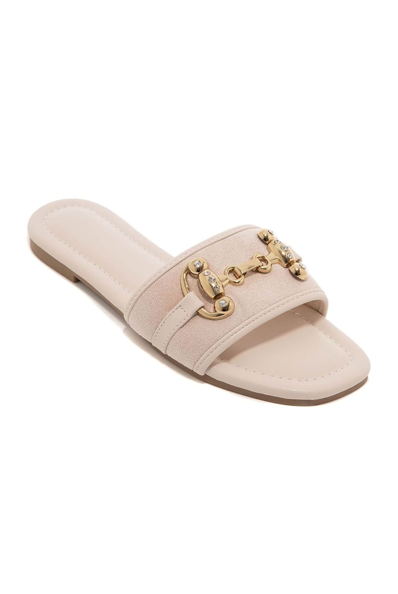 Gold Buckle Sandals In Beige