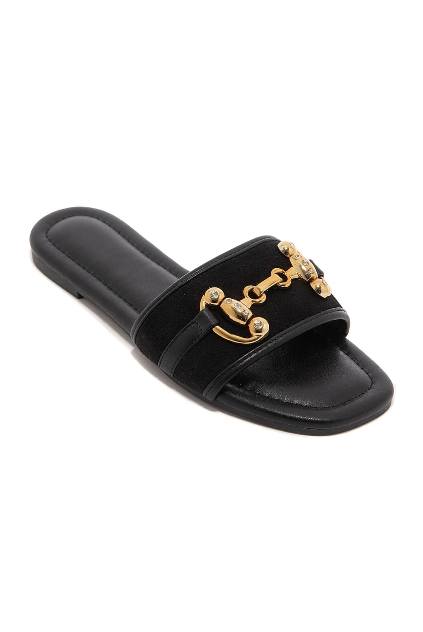 Gold Buckle Sandals In Black