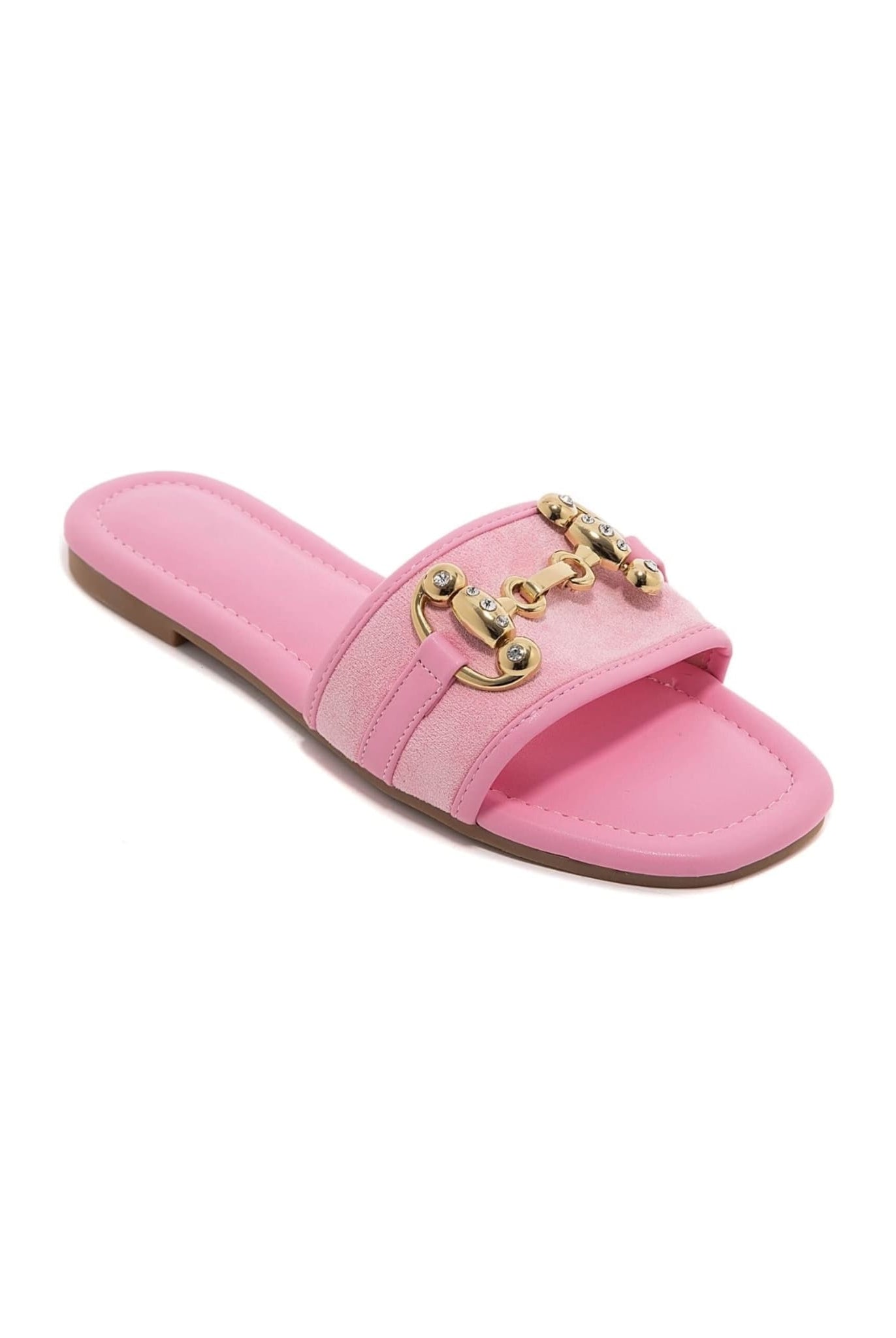 Gold Buckle Sandals In Pink