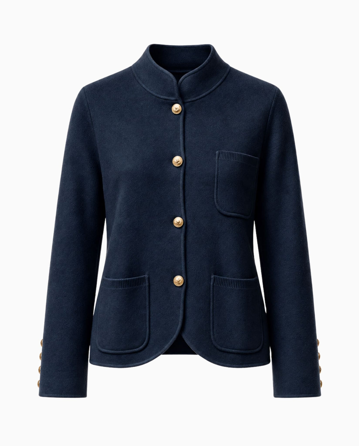 Heritage Knit Jacket in Navy on a white background.