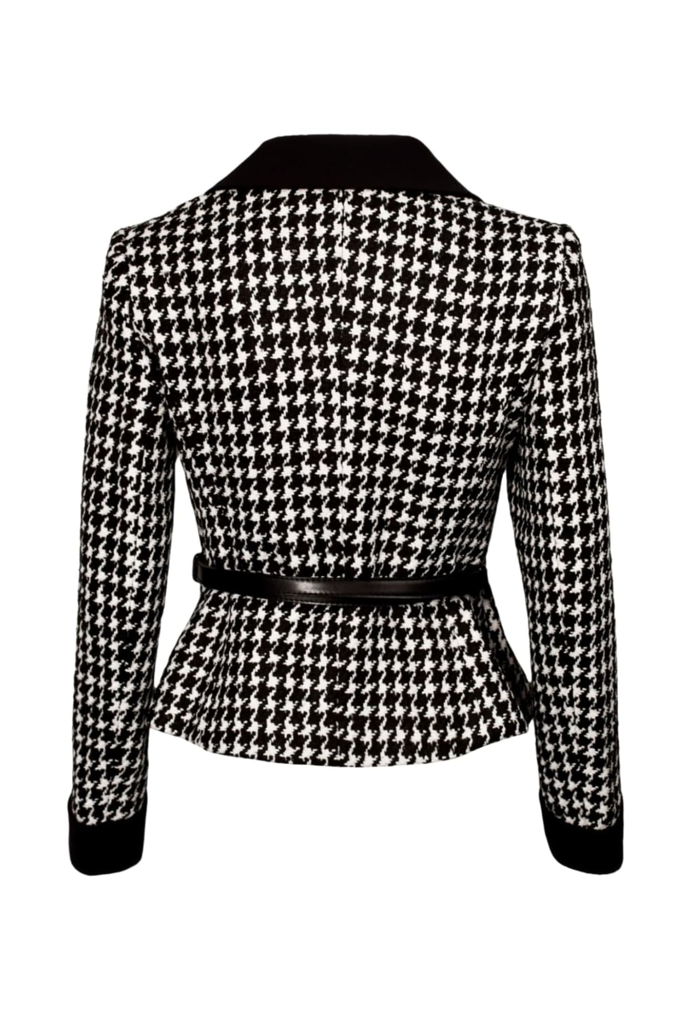 Houndstooth Belted Tweed Blazer