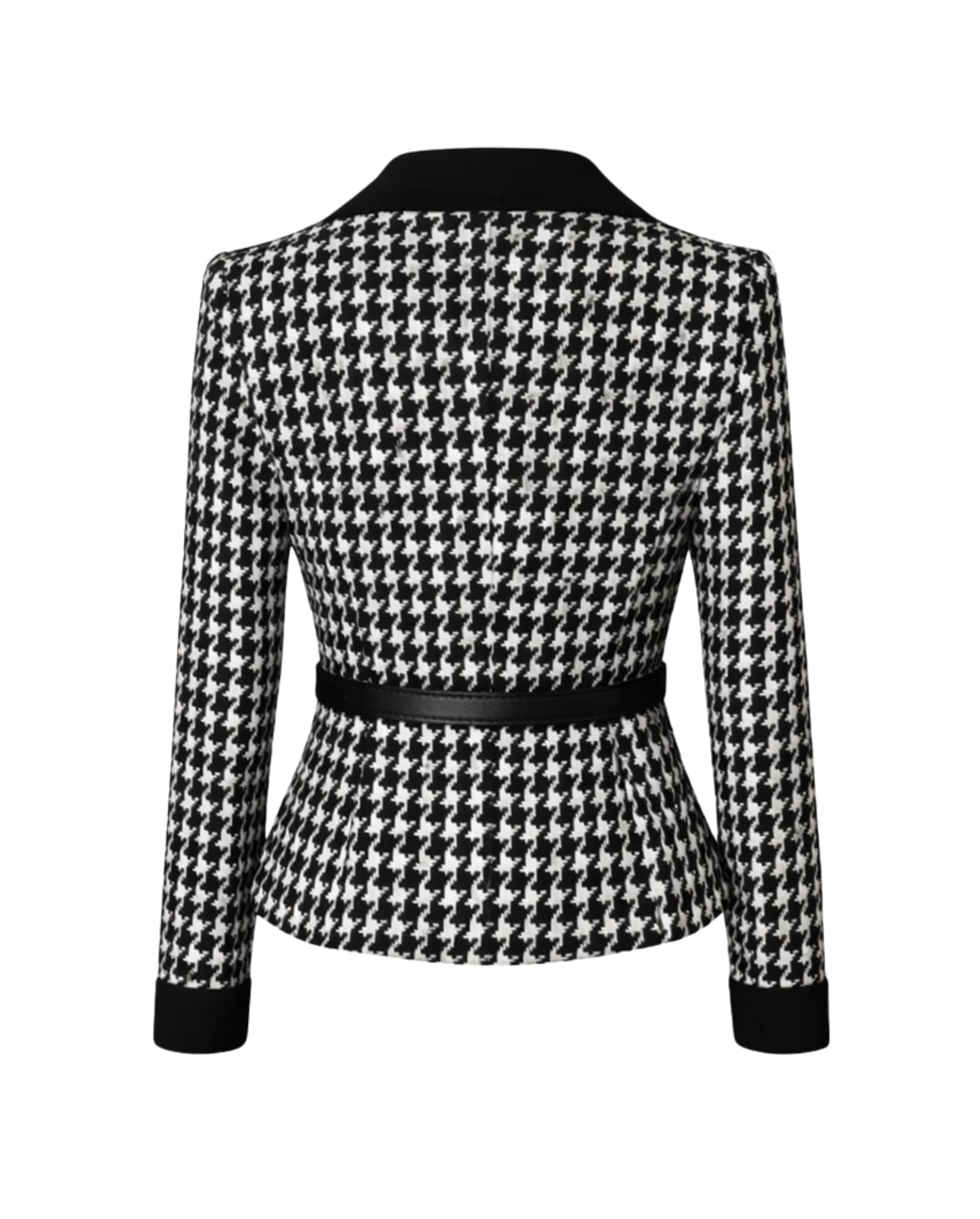 Houndstooth Belted Tweed Blazer