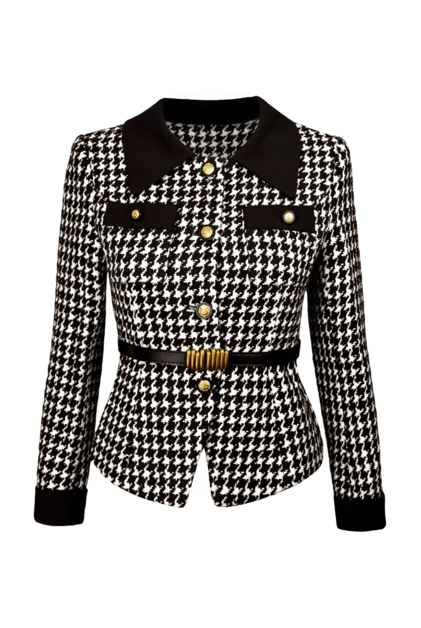 Houndstooth Belted Tweed Blazer