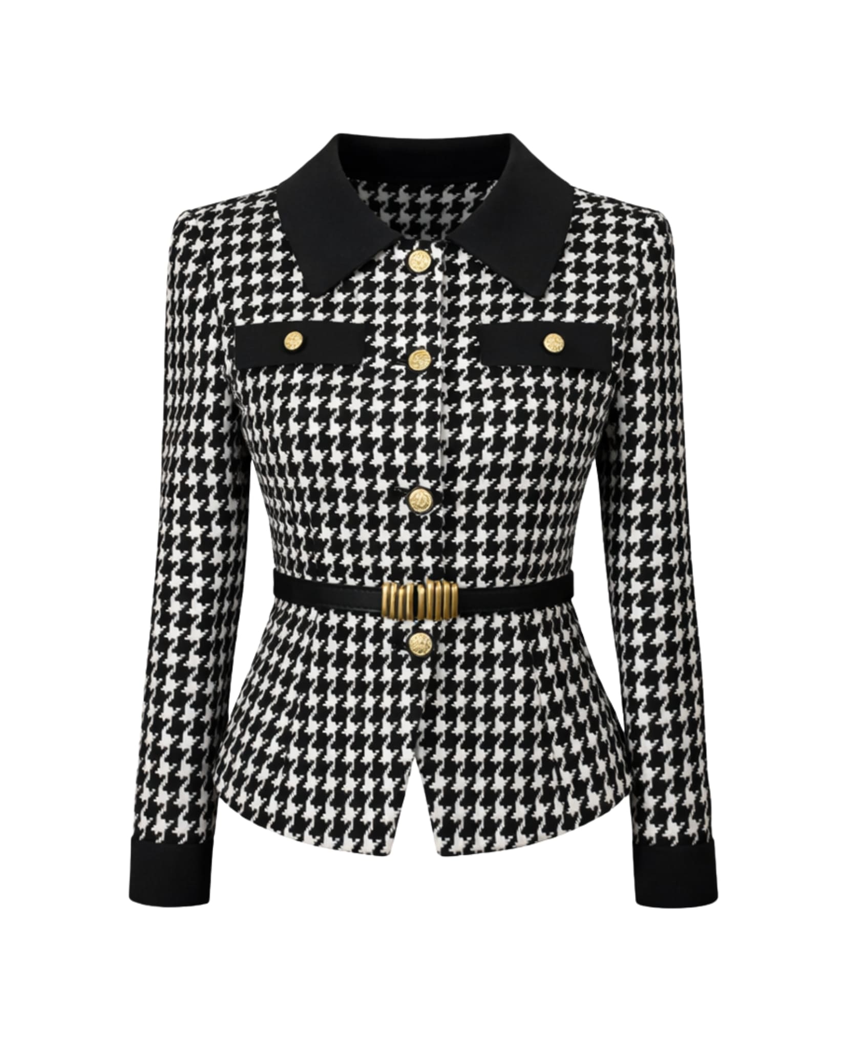 Houndstooth Belted Tweed Blazer