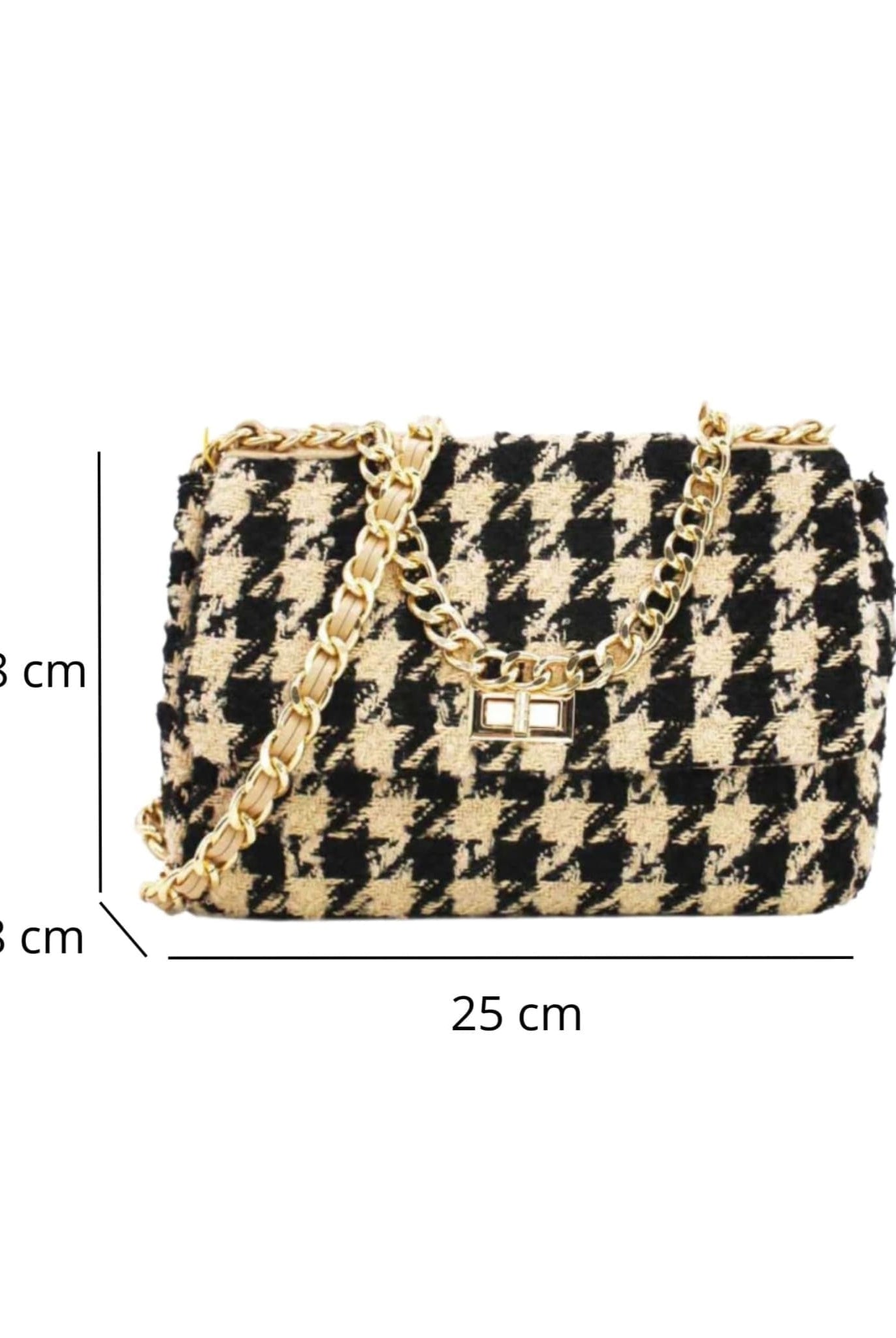 Houndstooth Tweed Crossbody Bag Beige Size